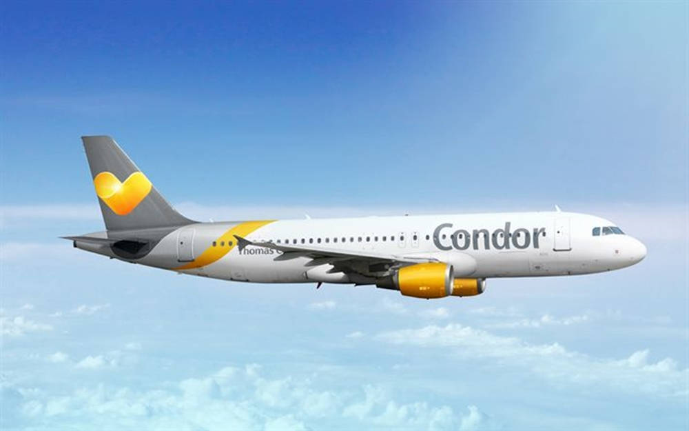 Condor Airlines, yellow heart logo, fluffy white clouds, SD Desktop Wallpaper
