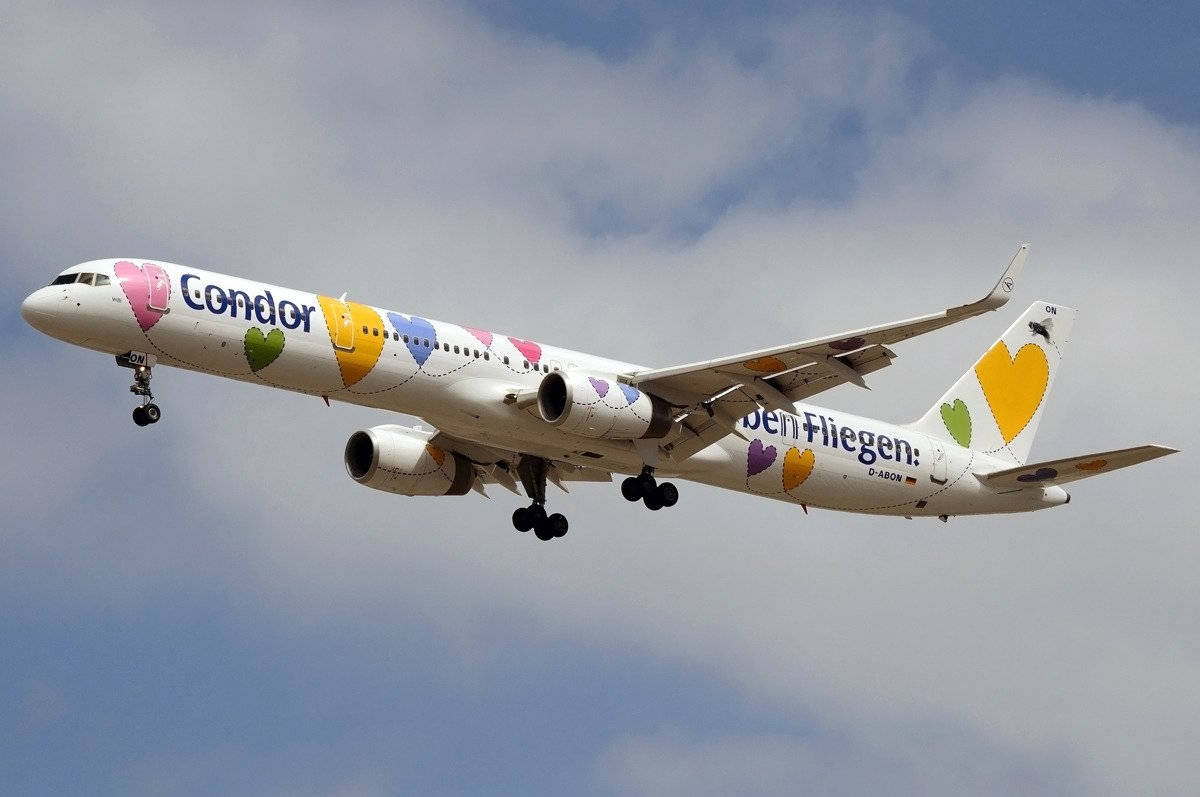Condor Airlines, colorful hearts, partly cloudy blue sky, SD Desktop Wallpaper