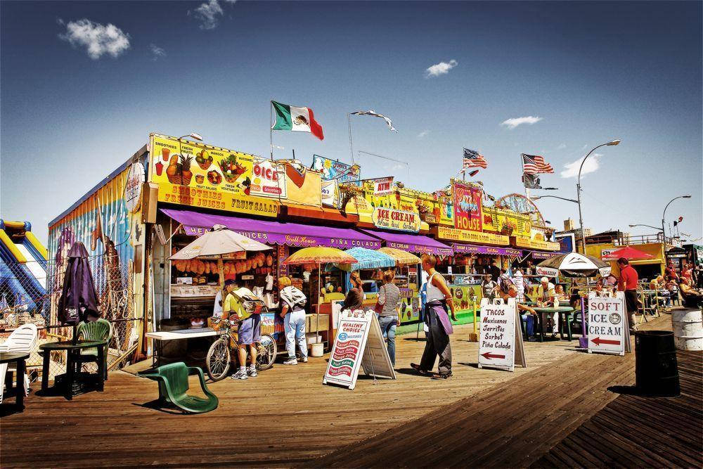 Coney Island, boardwalk, food stalls, SD Desktop Wallpaper