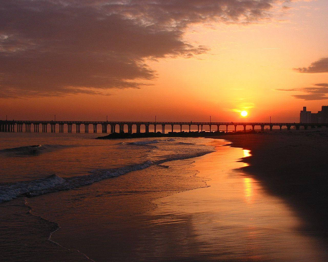 Coney Island, sunset, long pier, HD Desktop Wallpaper