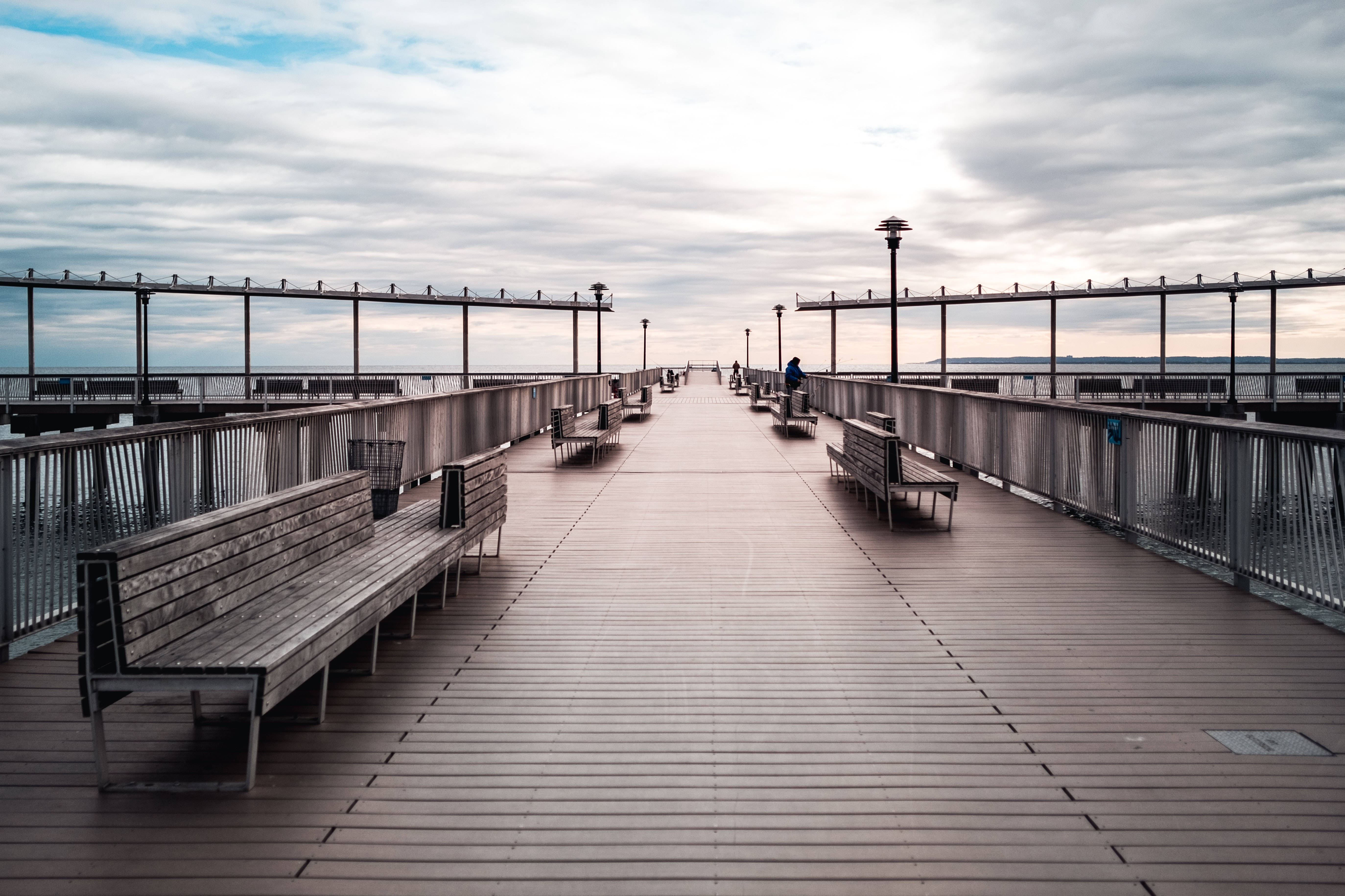 Coney Island, wooden pier, benches, 5K Desktop Wallpaper