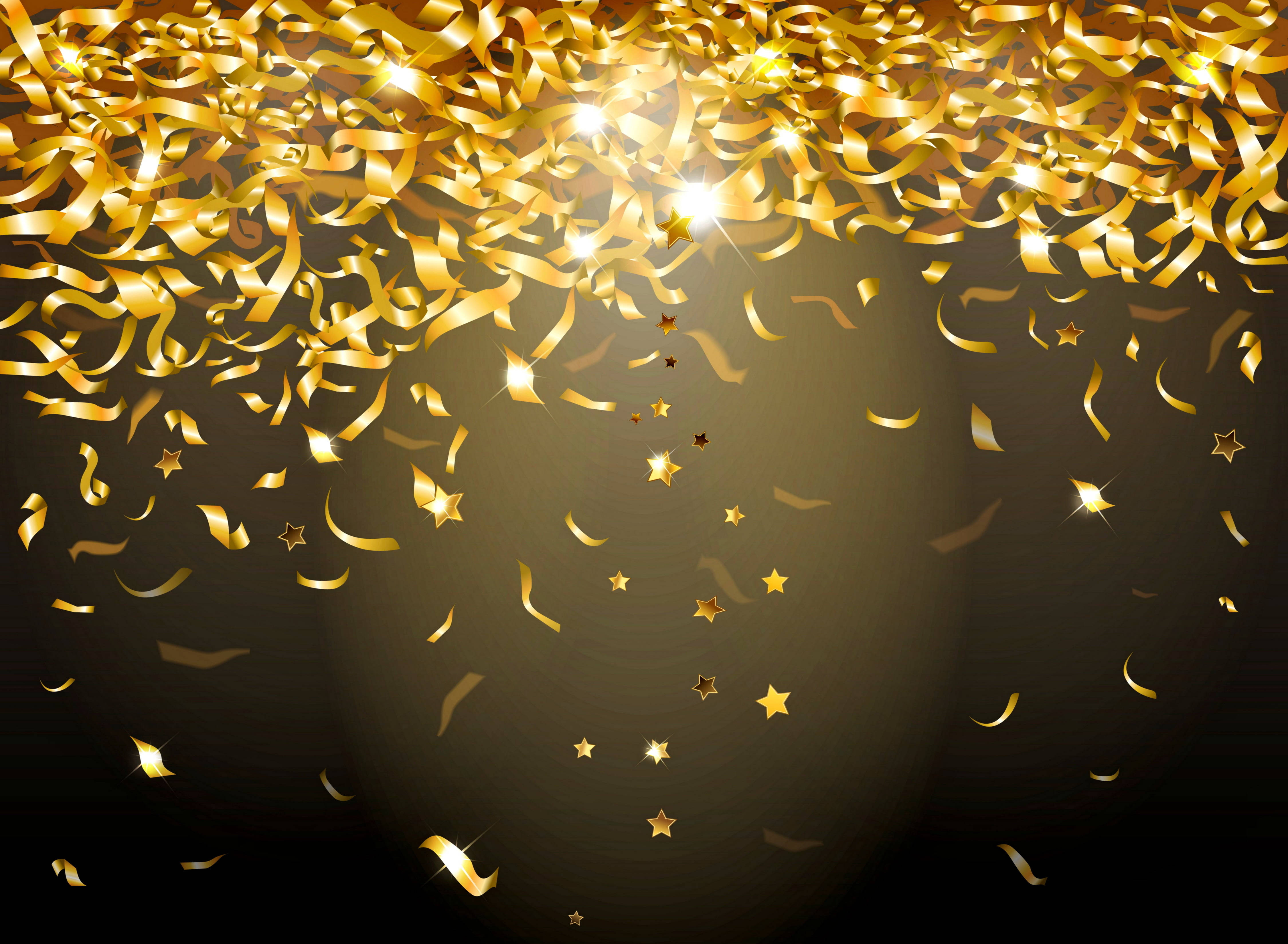 Falling Golden Confetti, golden confetti, stars, 4K Desktop Wallpaper