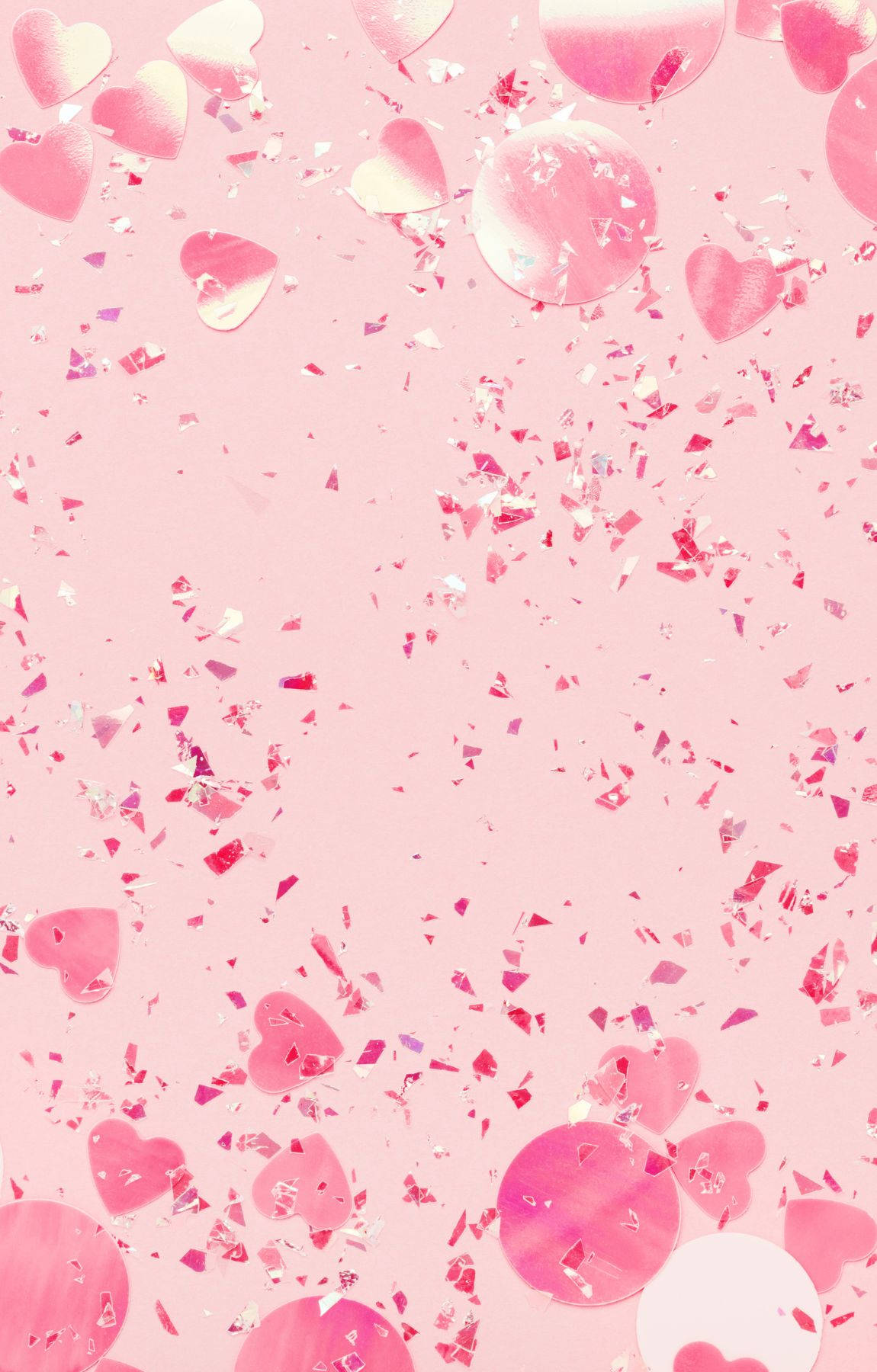 baby pink confetti, hearts, pastel pink background, HD Phone Wallpaper