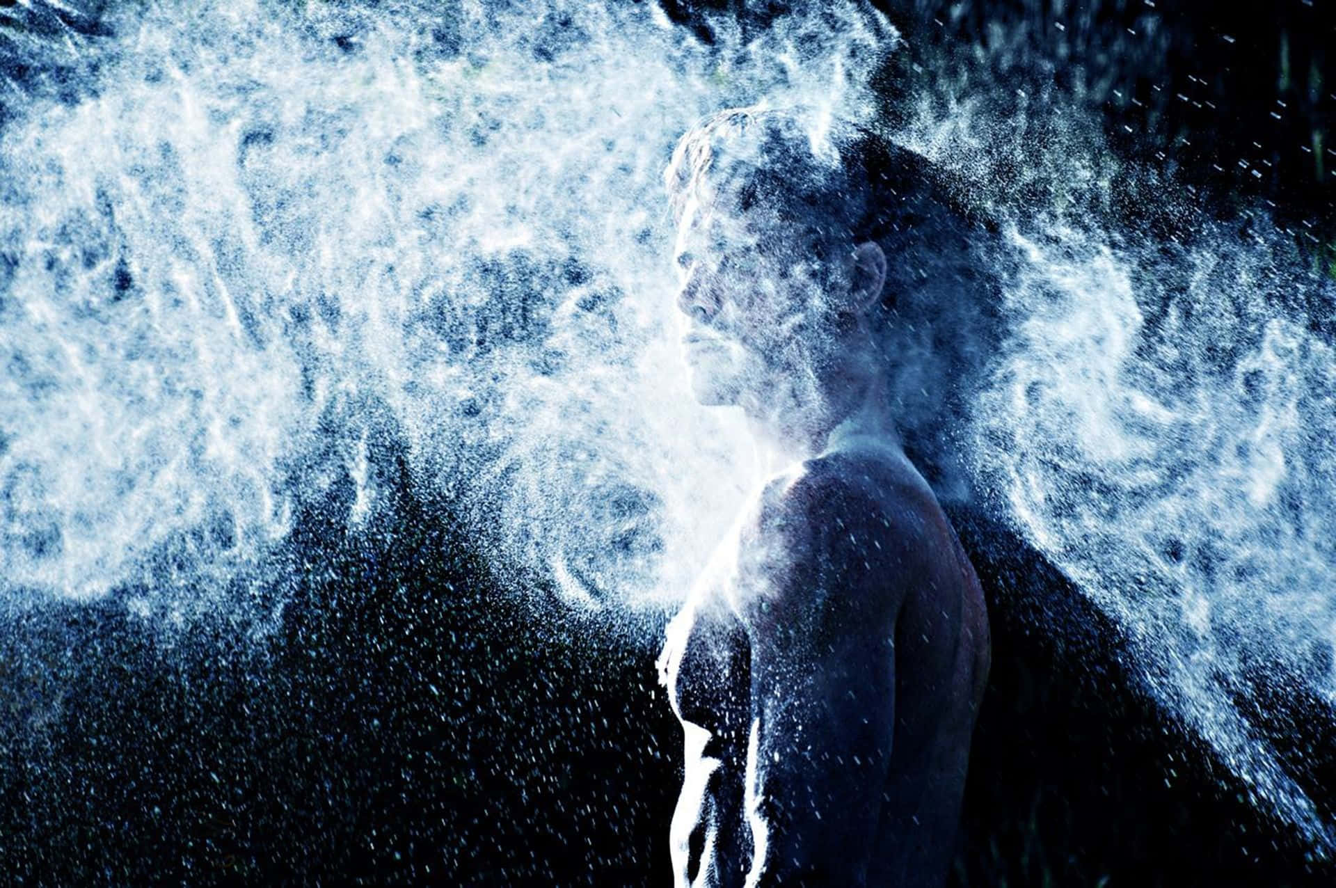 Confidence, blue water spray, silhouette, Full HD Desktop Wallpaper