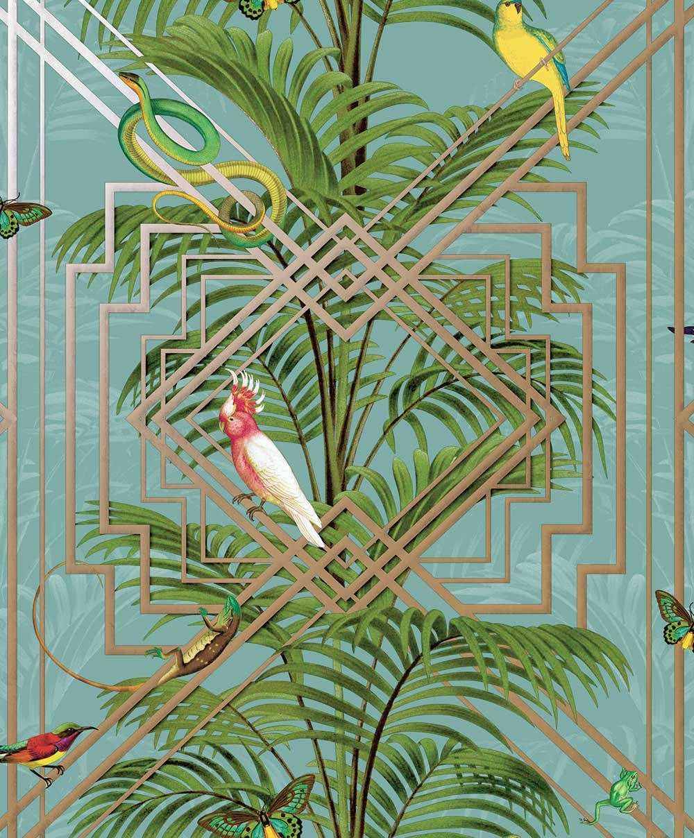 Congo, tropical forest, geometric gold frames, SD Phone Wallpaper