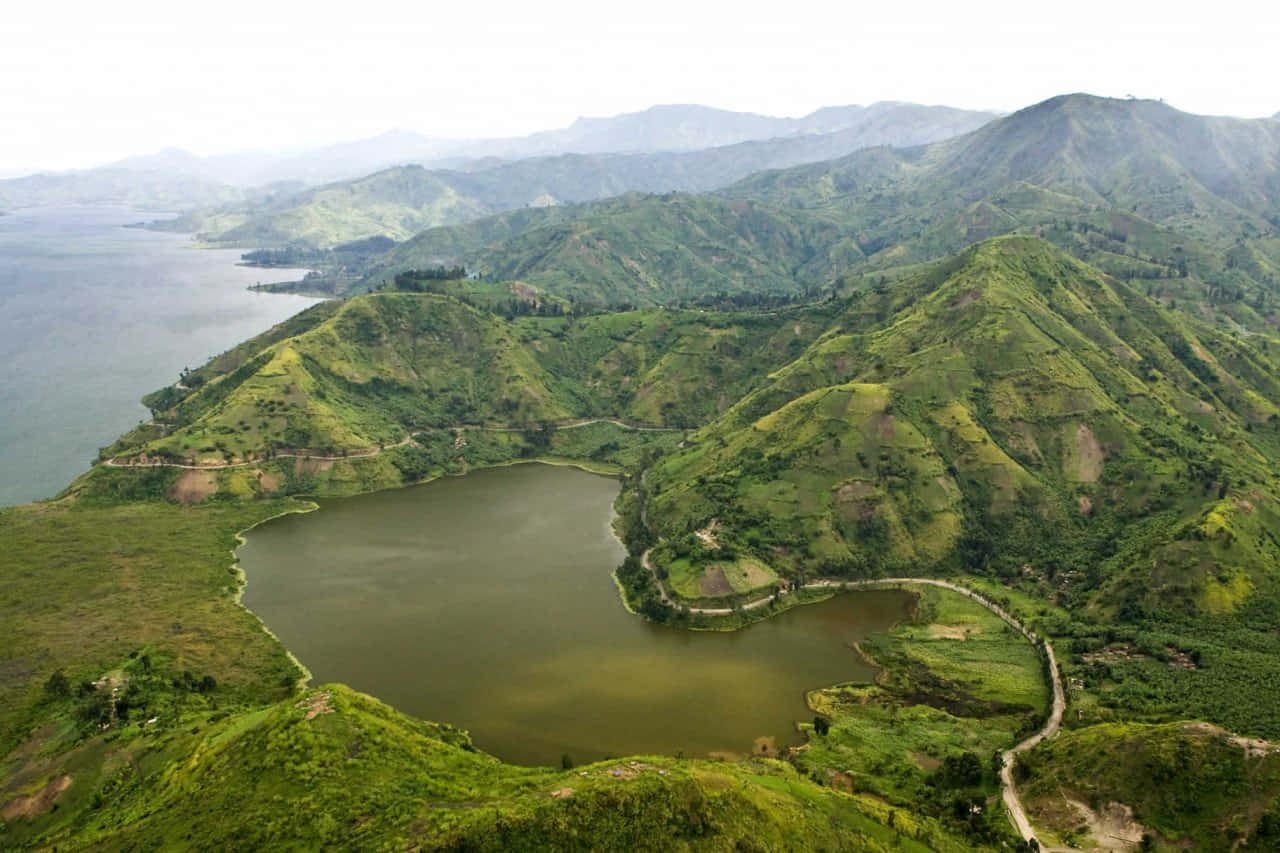 D R Congo, lush green hills, winding river, HD Desktop Wallpaper
