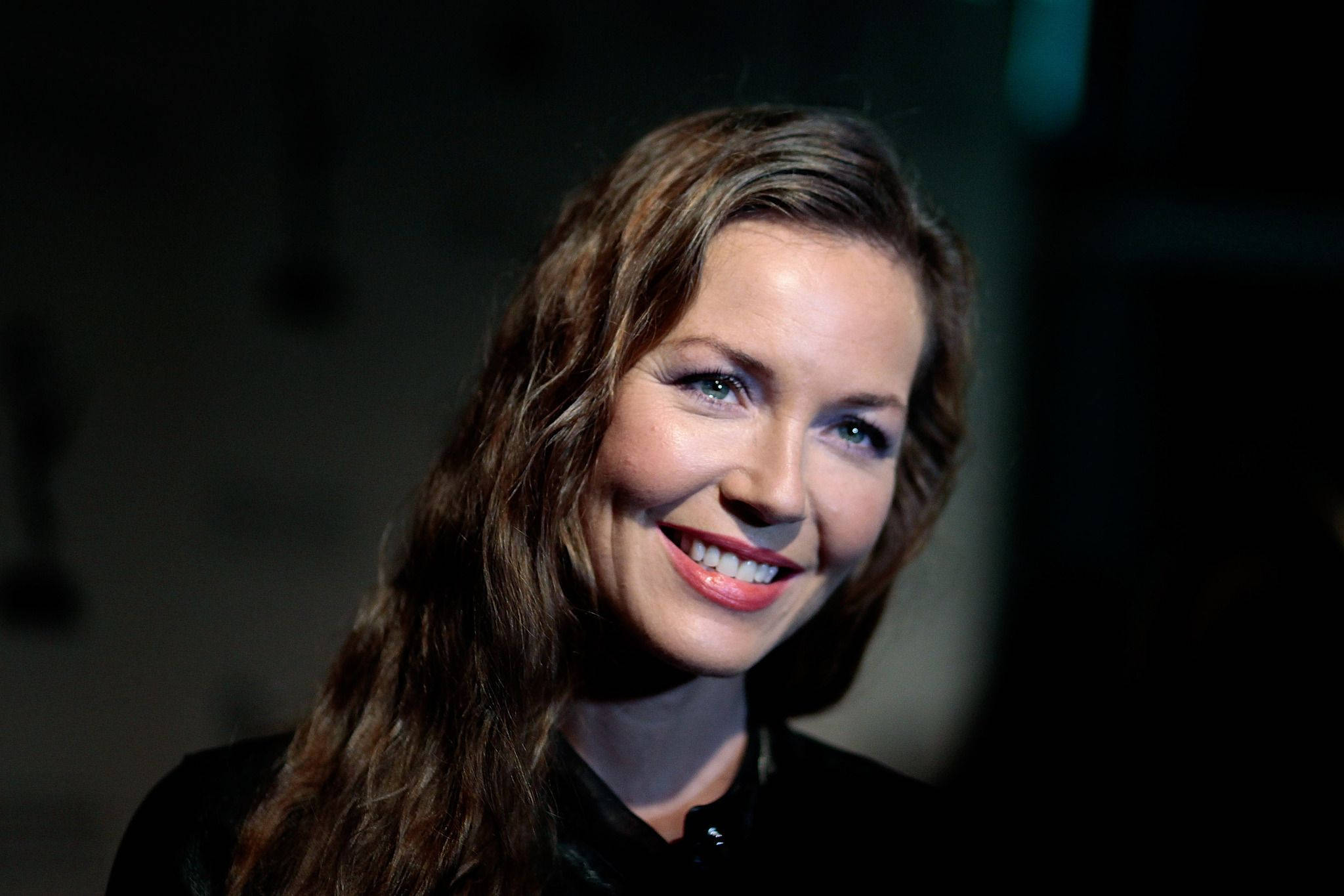 Connie Nielsen, smile, long brown hair, Full HD Desktop Wallpaper