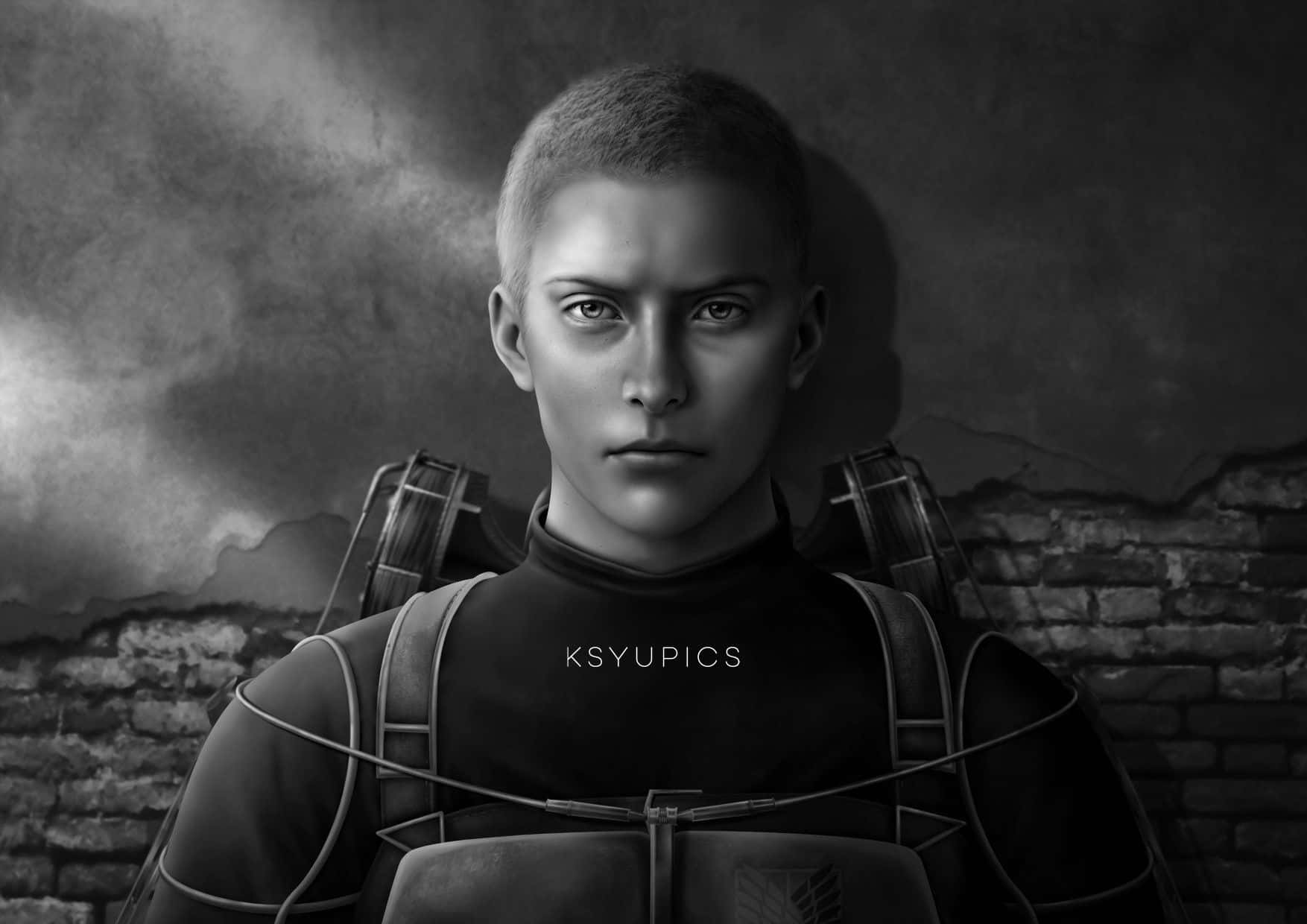 Connie Springer, dark uniform, crumbling brick wall, HD Desktop Wallpaper