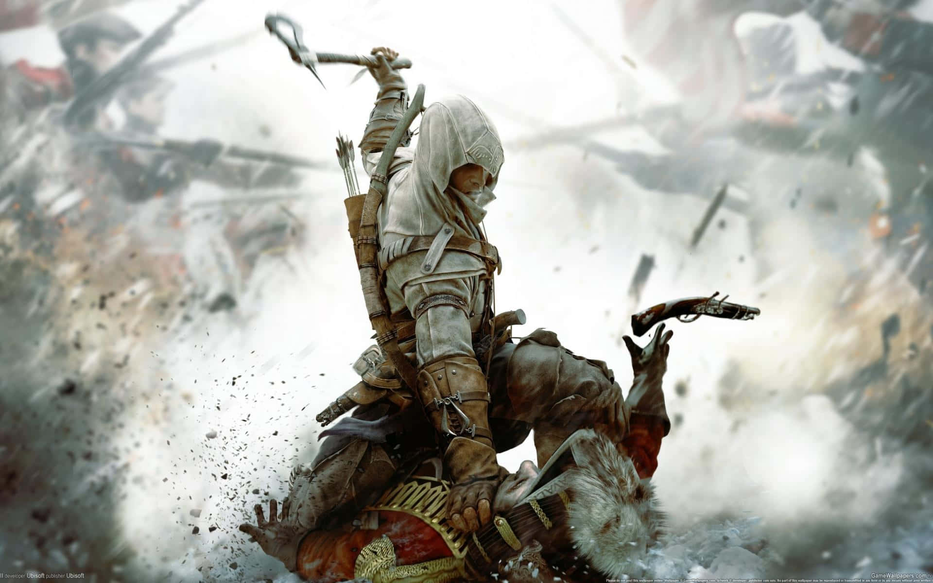 Connor Kenway, white robes, hooded assassin, Full HD Desktop Wallpaper