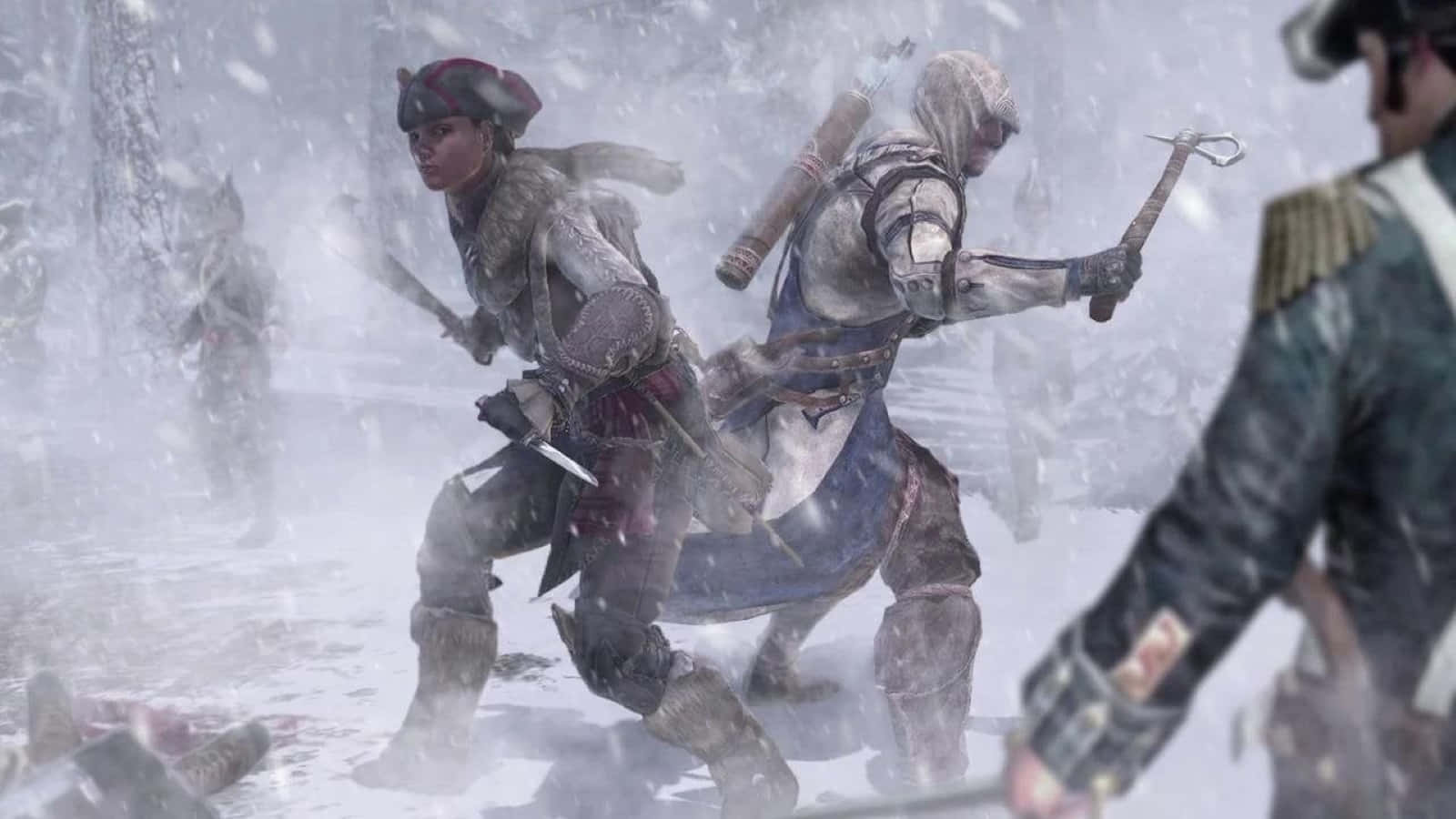 Connor Kenway, snowy forest, snowflakes, HD Desktop Wallpaper