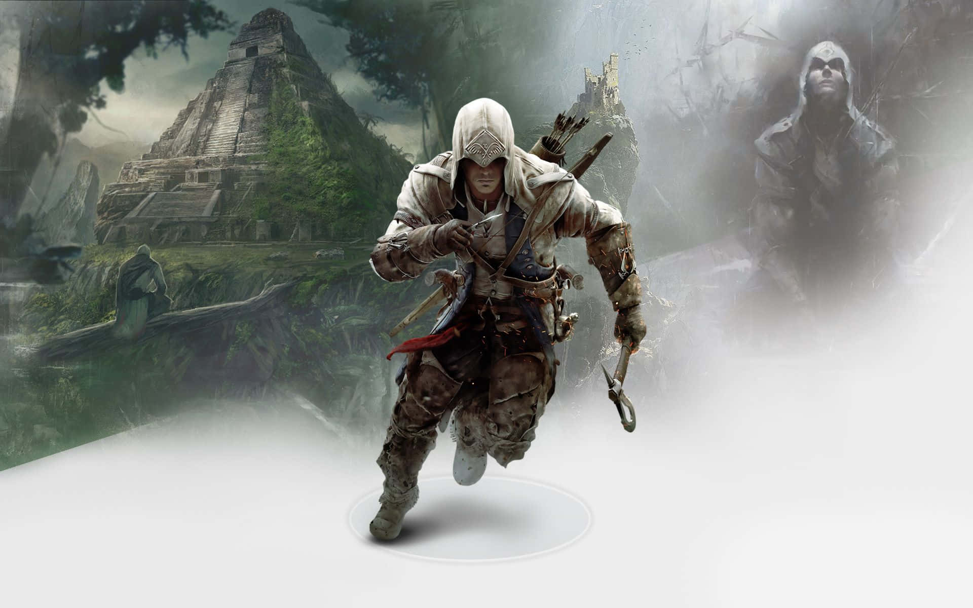 Connor Kenway, hooded attire, weapons drawn, Full HD Desktop Wallpaper