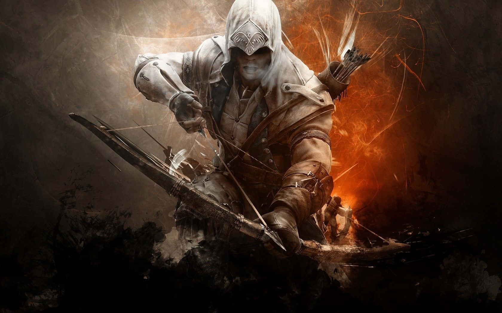 Connor Kenway, white robes, bow, HD Desktop Wallpaper