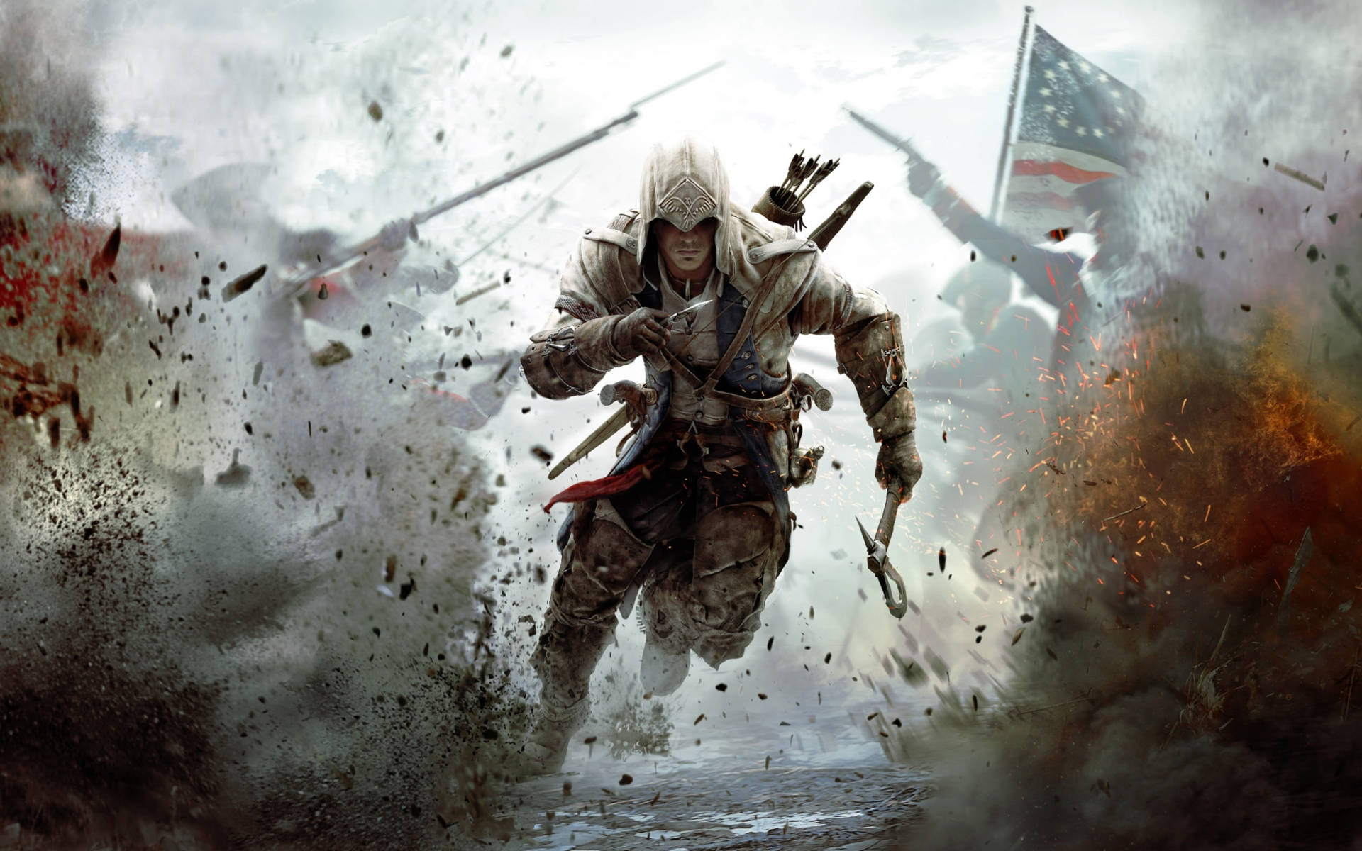 Connor Kenway, battlefield, hooded assassin, Full HD Desktop Wallpaper