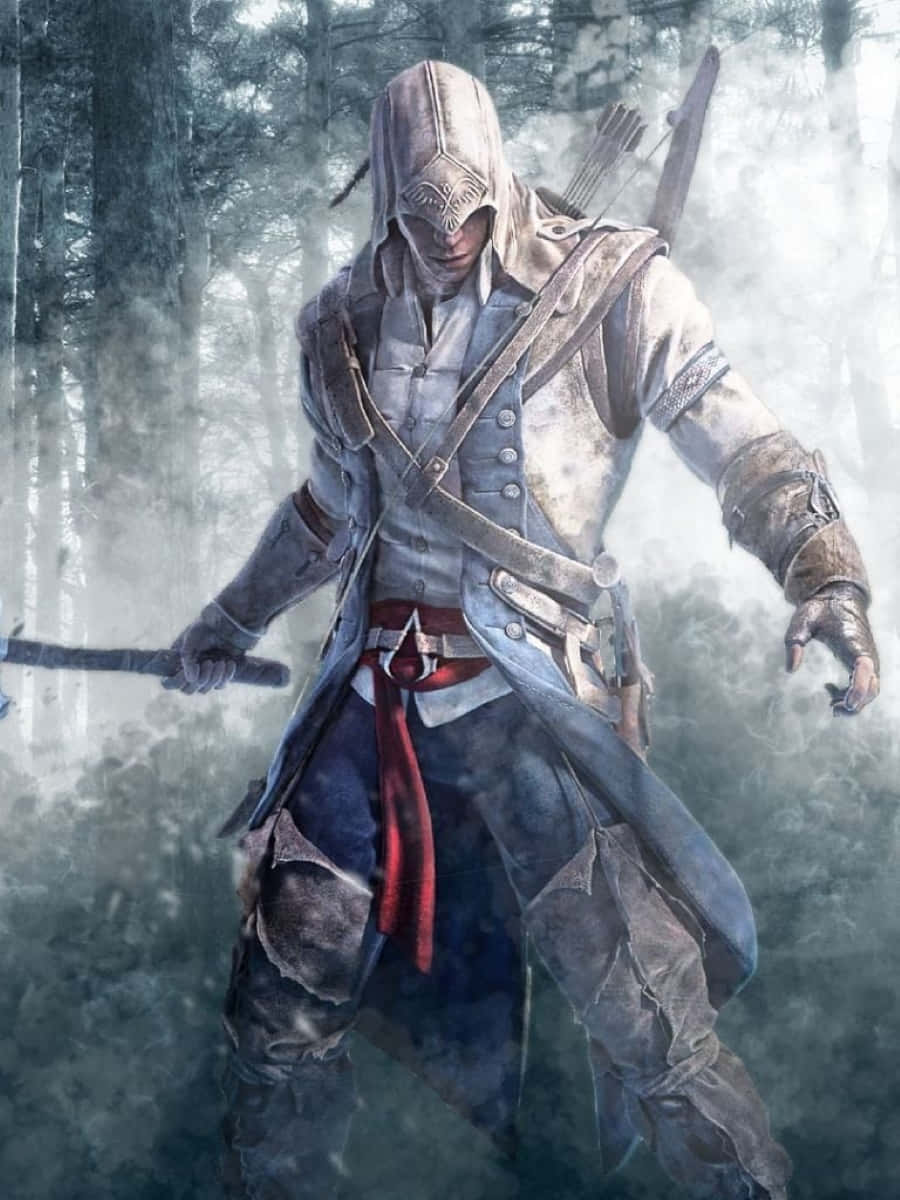 Connor Kenway, hooded assassin, tattered attire, SD Phone Wallpaper