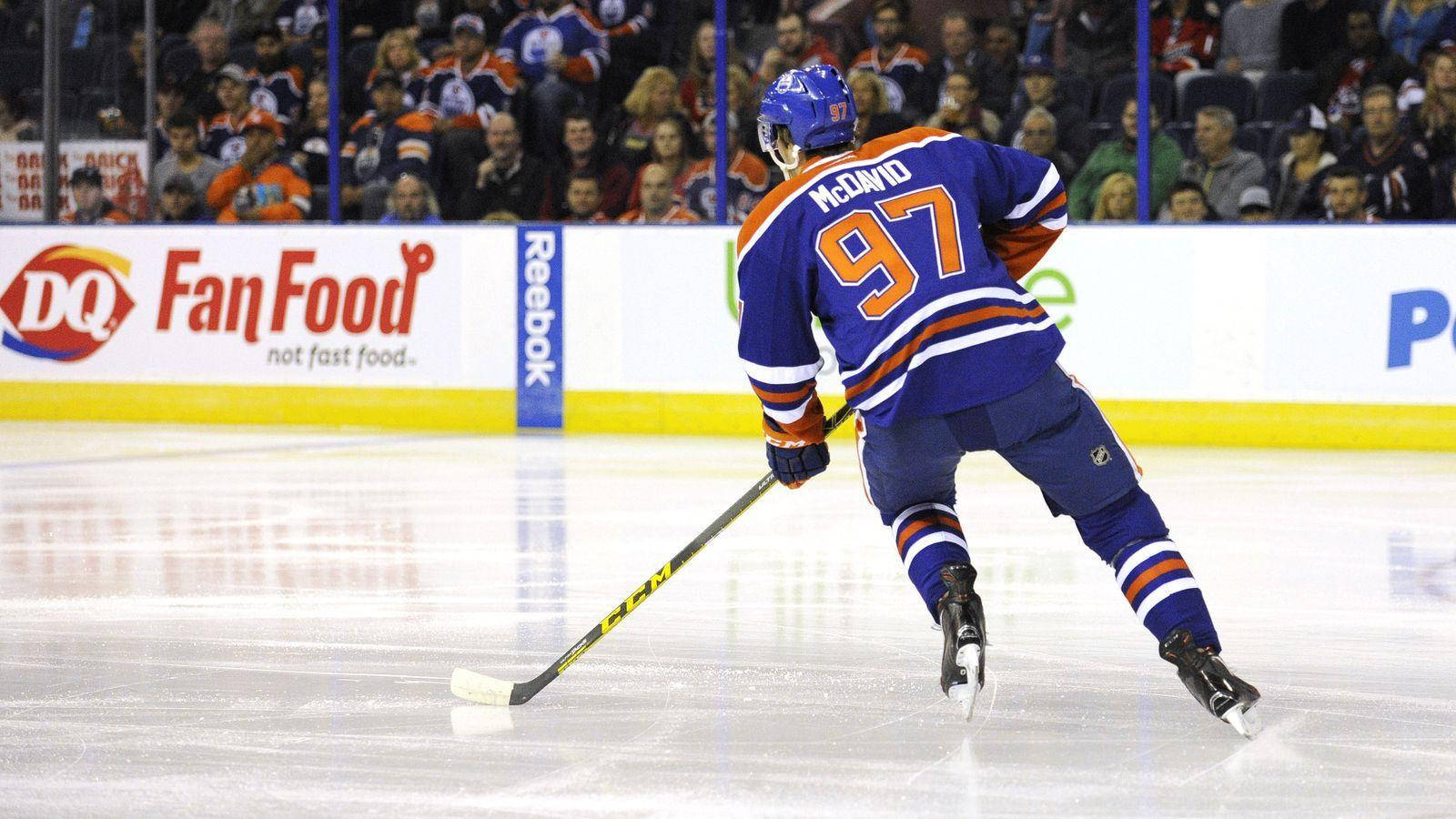 Connor Mcdavid, 2018 NHL Player, blue and orange jersey, HD Desktop Wallpaper