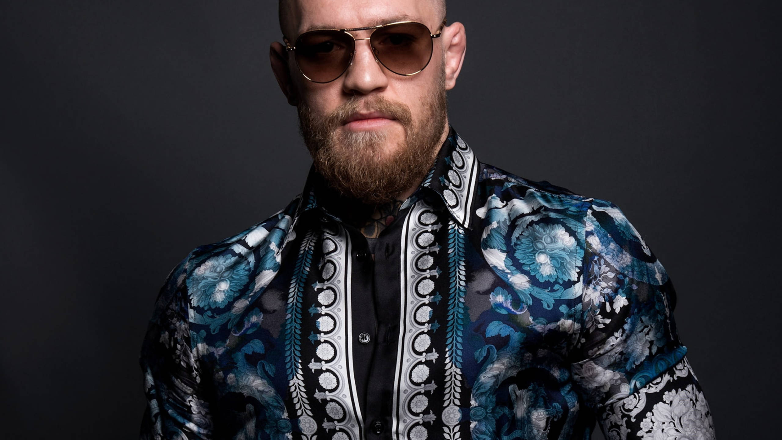 Conor Mcgregor, aviator sunglasses, bold blue floral patterned shirt, 2K Desktop Wallpaper