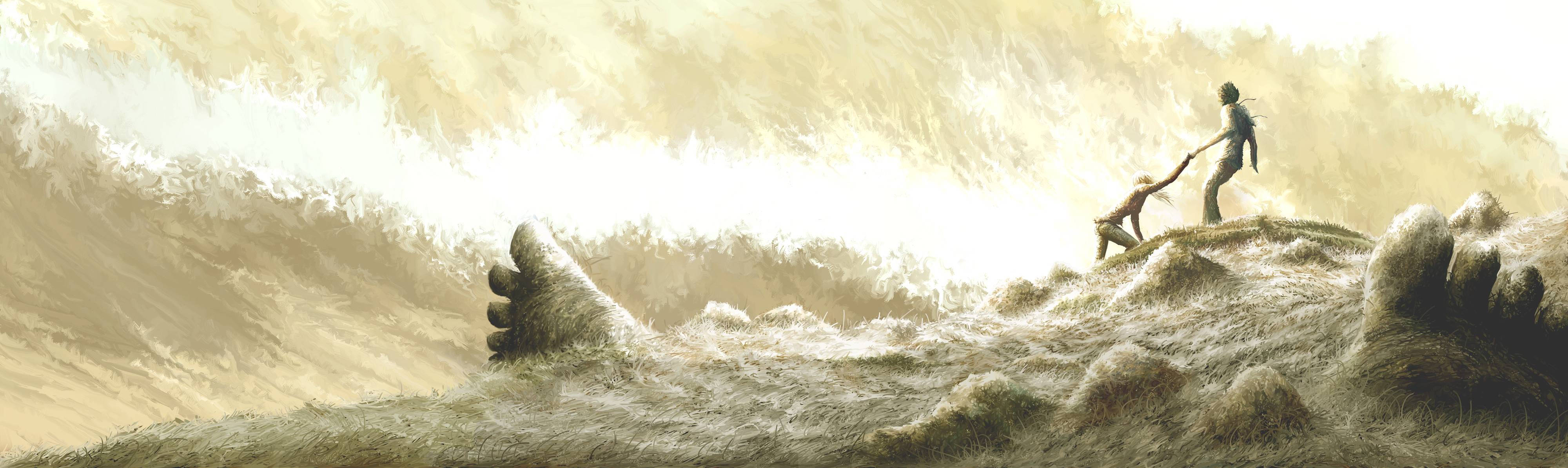 Nostalgic Conquering Illustration, giant creature, textured back, 4K Desktop Wallpaper