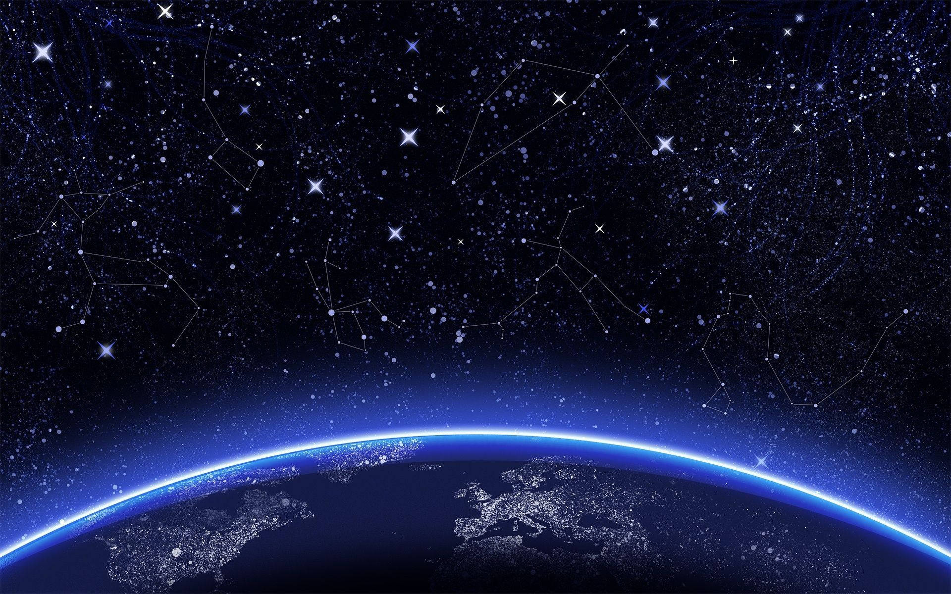 Earth, curved horizon, city lights, Full HD Desktop Wallpaper