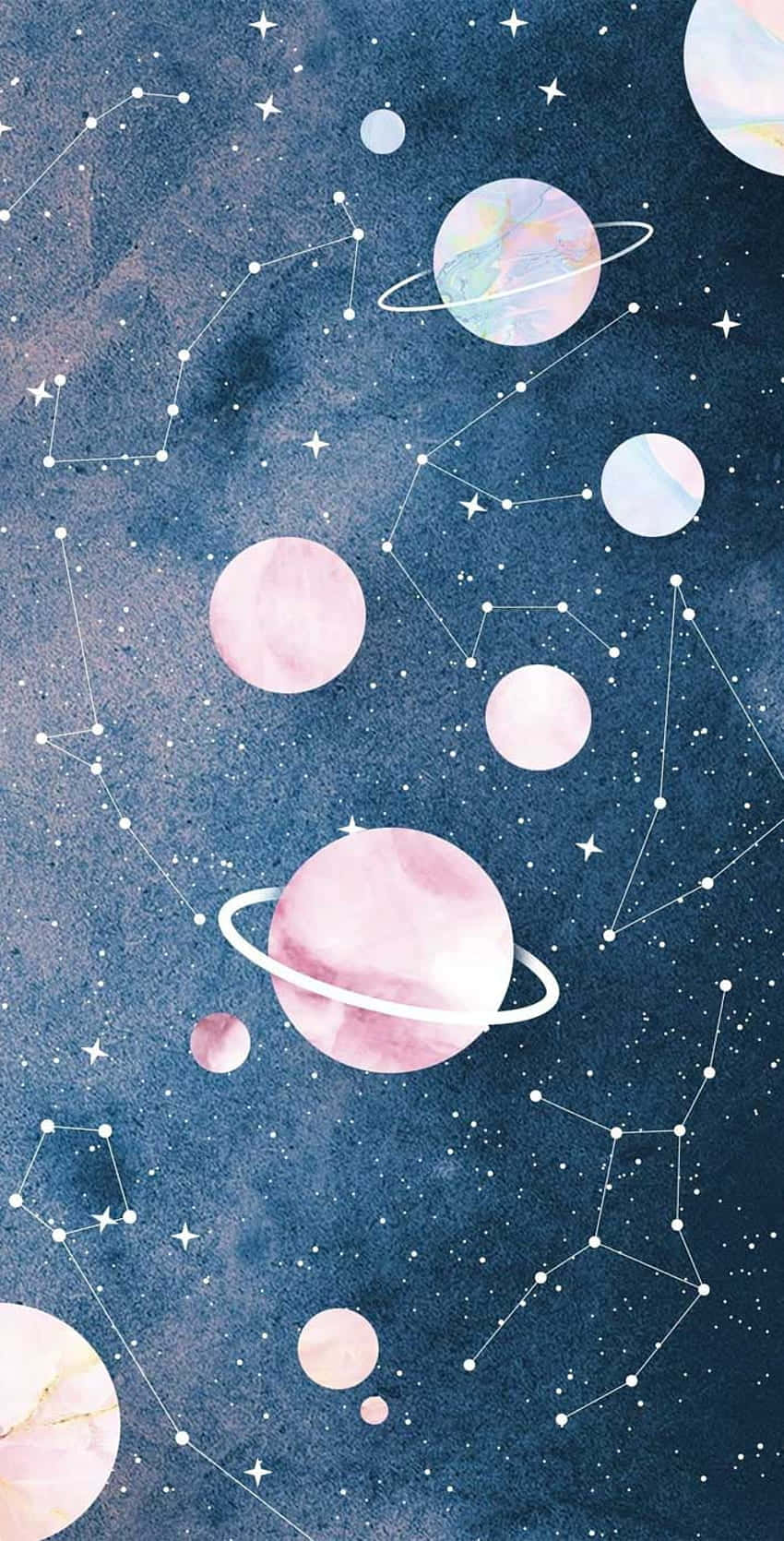 Constellations, pastel pink planets, glowing constellations, HD Phone Wallpaper