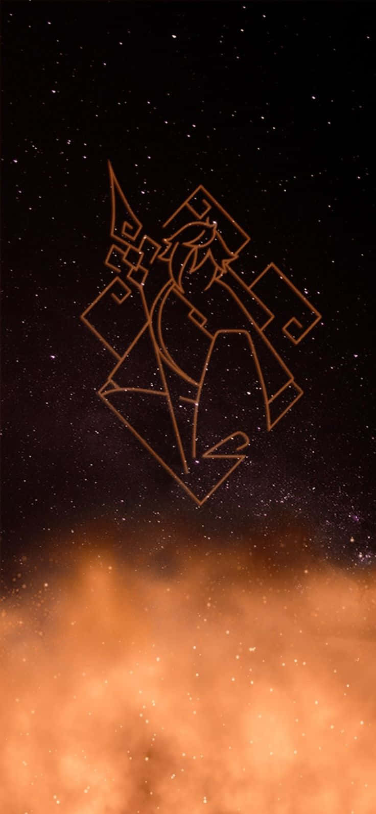 Constellations, starry night sky, glowing orange geometric figure, HD Phone Wallpaper