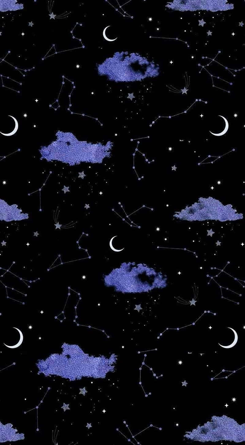Night Sky Constellations, purple clouds, crescent moons, HD Phone Wallpaper