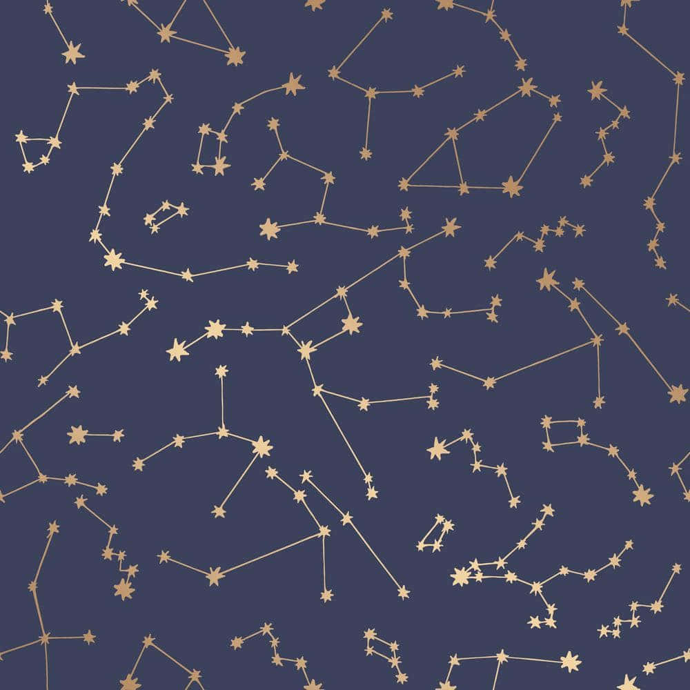 Constellations, golden constellation patterns, deep navy blue background, SD Desktop Wallpaper