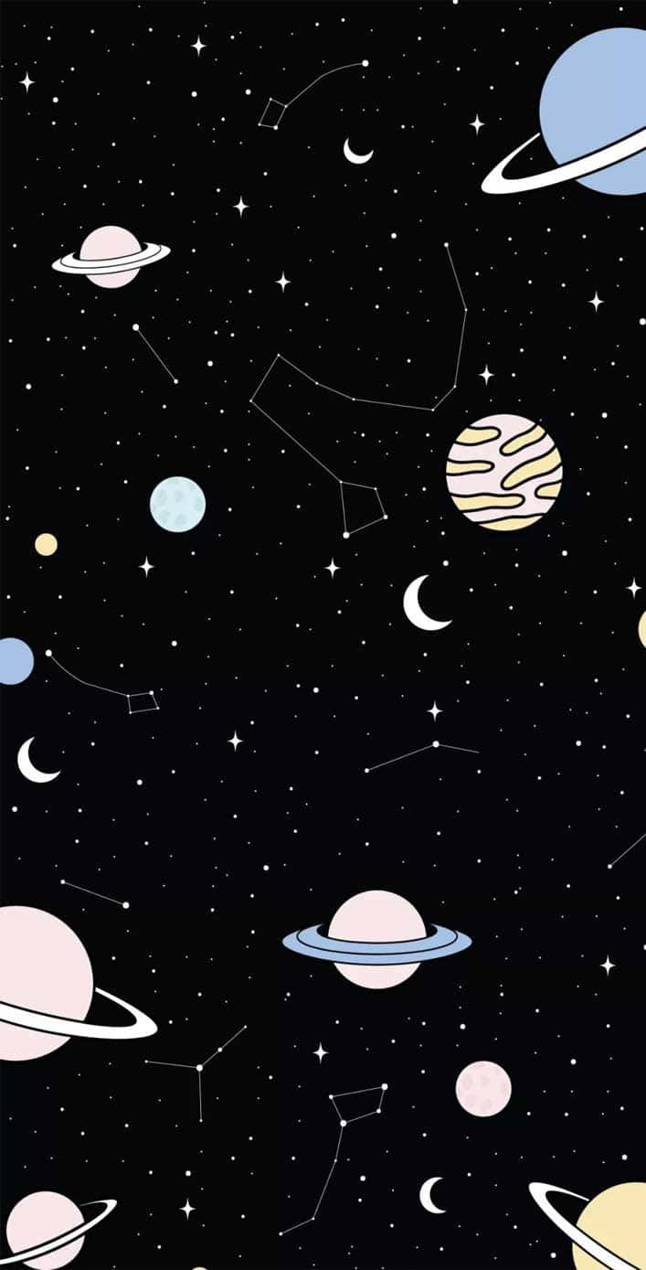 Constellations, pastel planets, rings, HD Phone Wallpaper