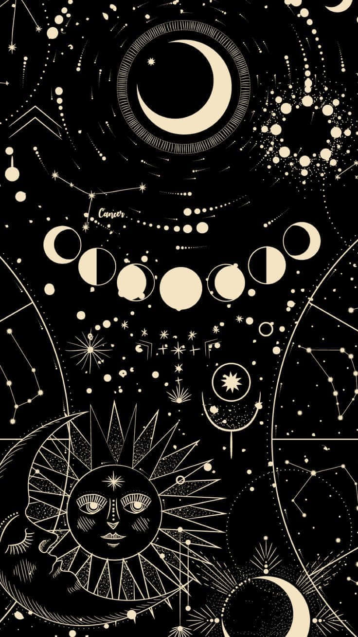 Constellations, sun, crescent moon, HD Phone Wallpaper