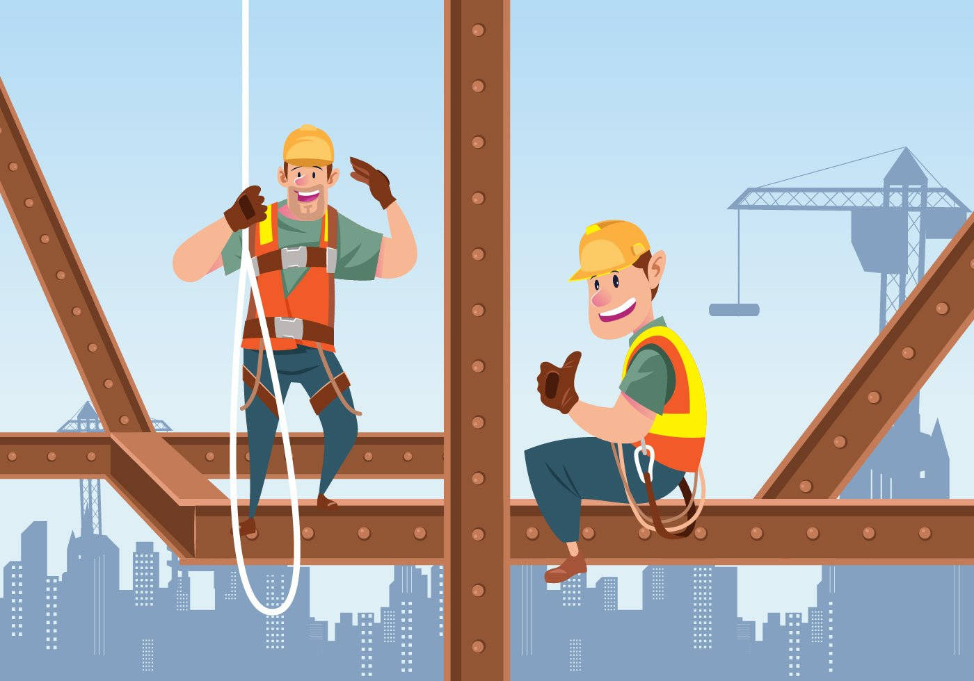 construction workers, safety gear, steel beams, HD Desktop Wallpaper