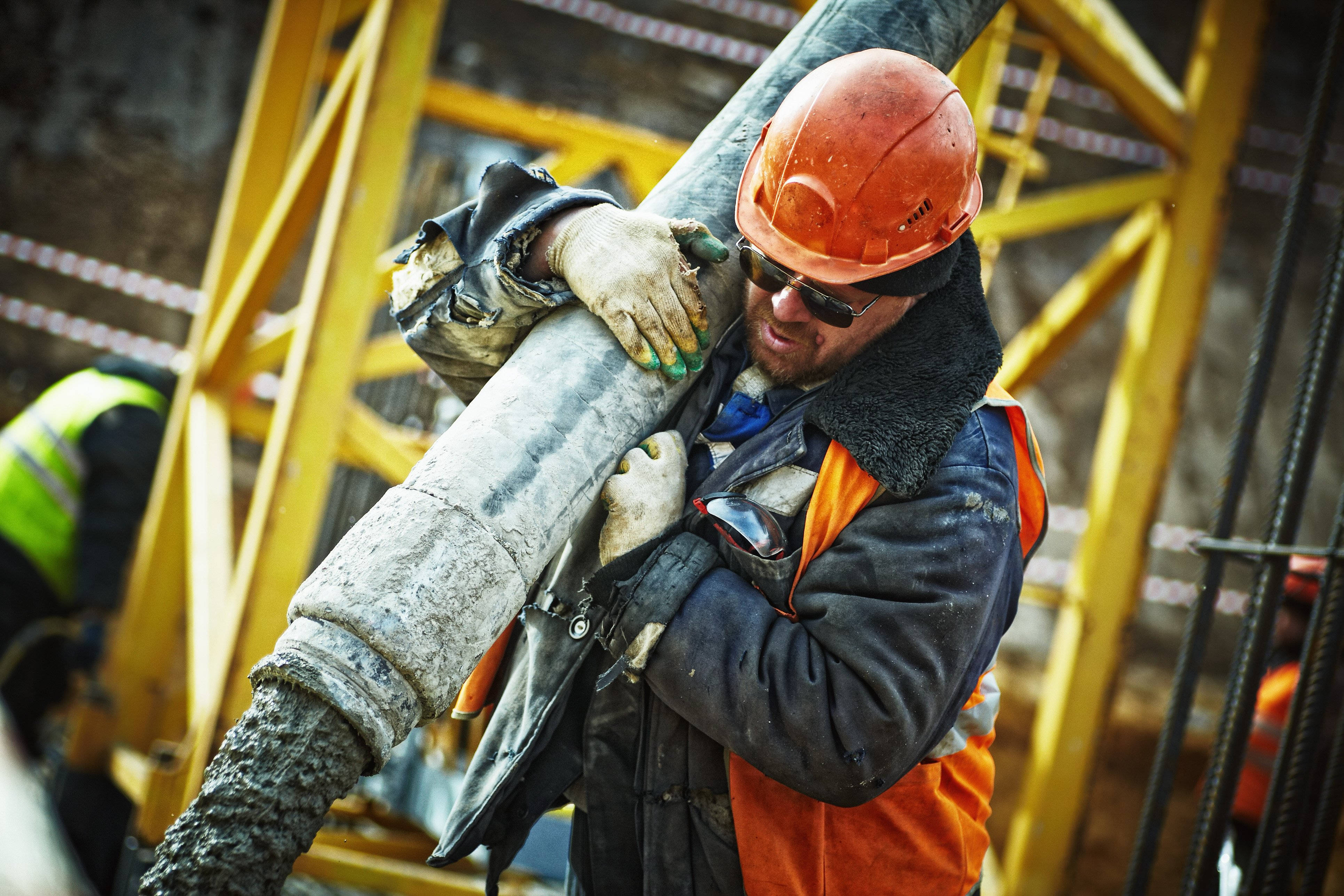 construction worker, orange hard hat, safety vest, 4K Desktop Wallpaper