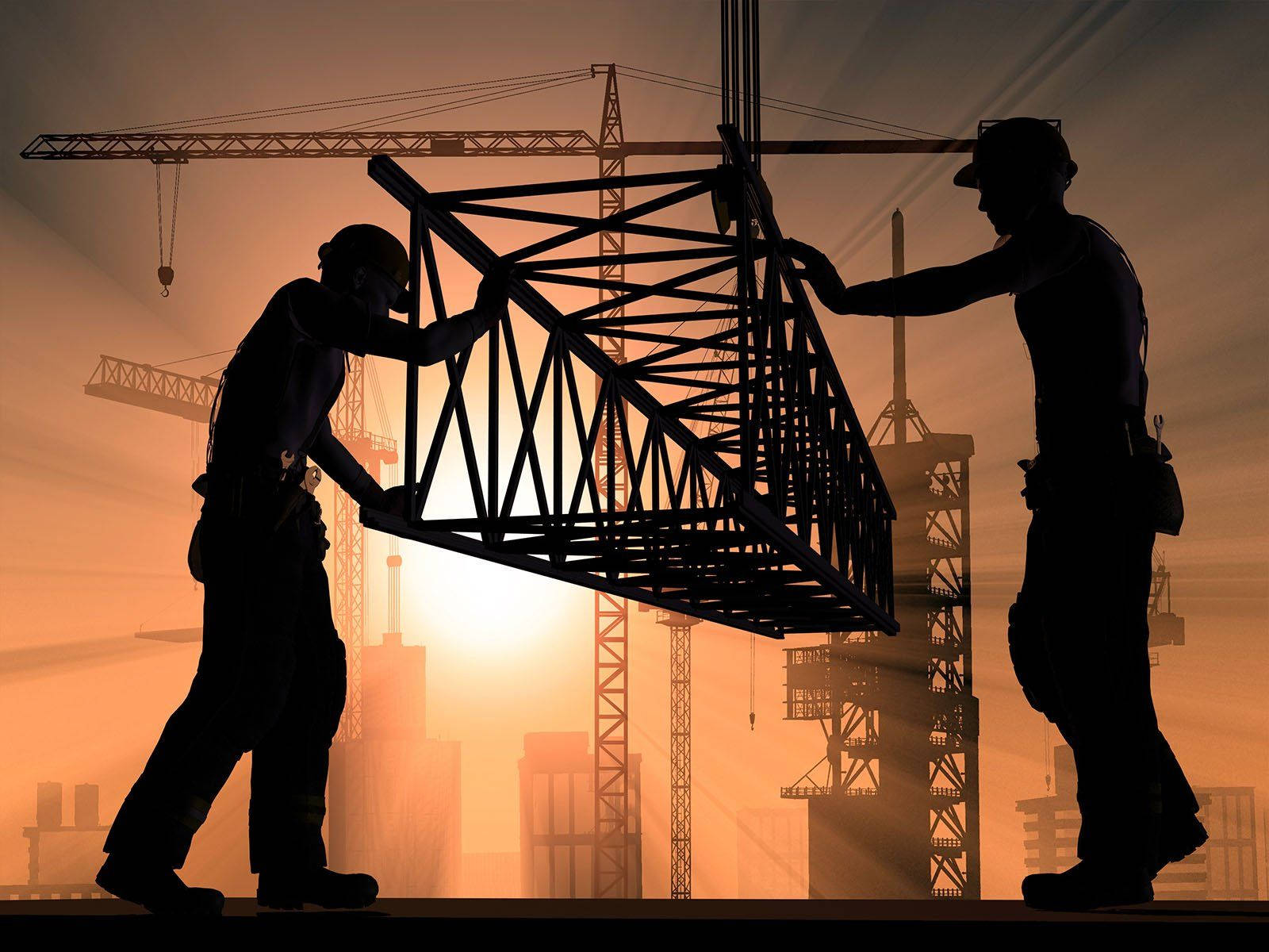 construction worker, silhouette, glowing sunset, HD Desktop Wallpaper