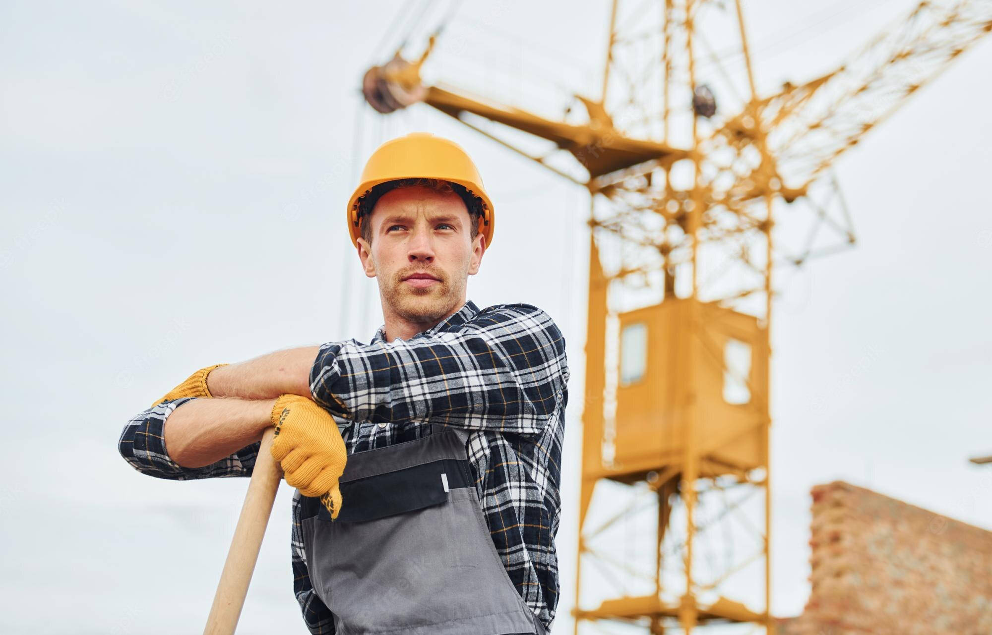 construction worker, yellow helmet, plaid shirt, Full HD Desktop Wallpaper