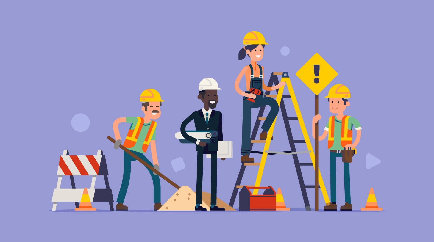construction workers, cartoon construction crew, diverse workers, HD Desktop Wallpaper