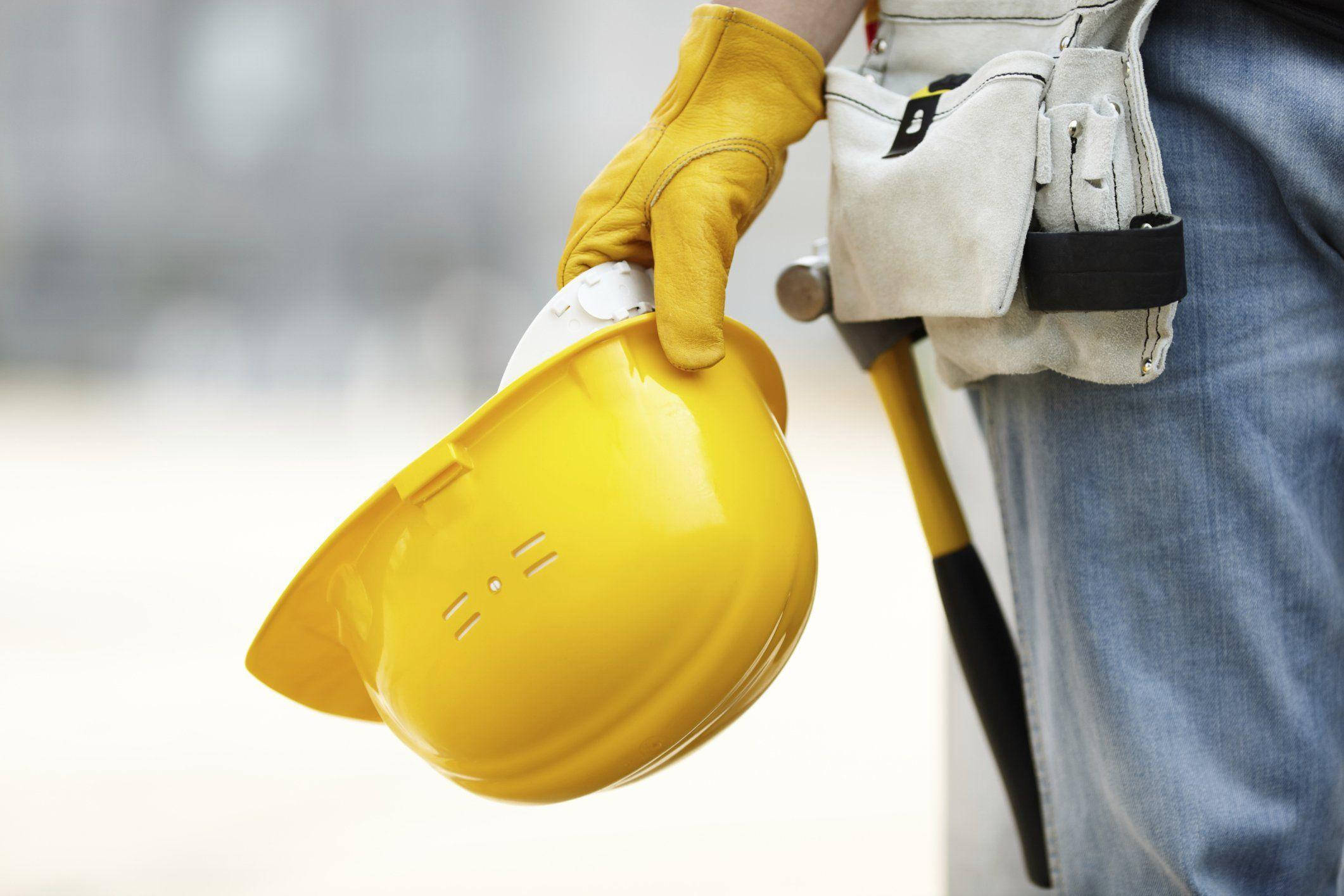 construction worker, yellow gloves, bright yellow hard hat, Full HD Desktop Wallpaper