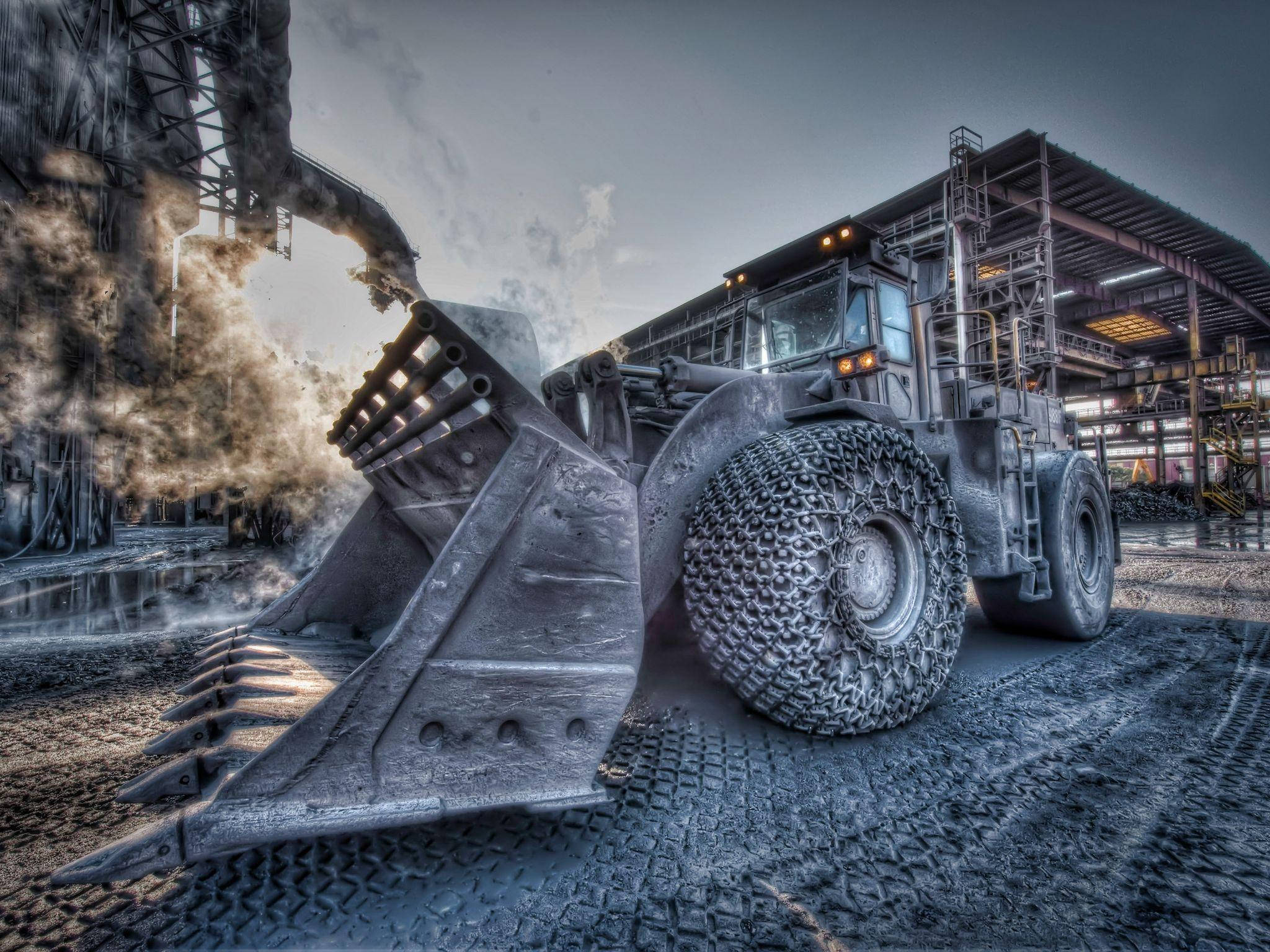 heavy construction equipment, industrial wheel loader, steel mill, Full HD Desktop Wallpaper