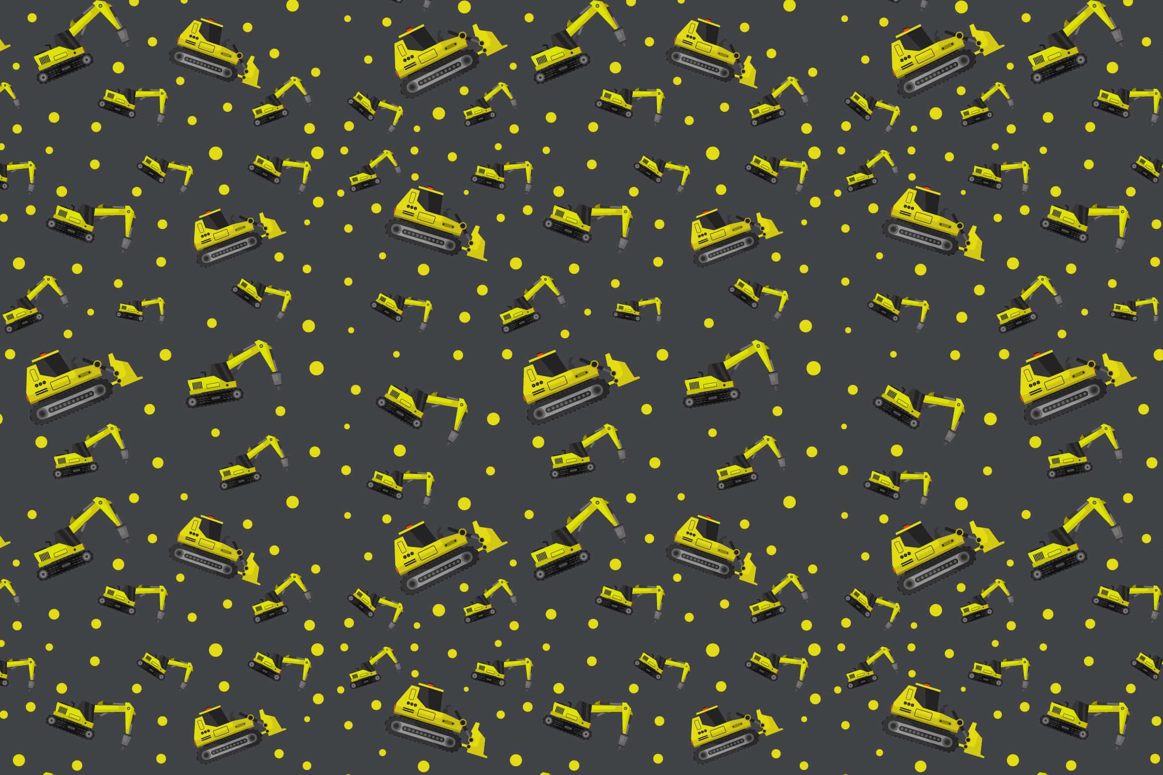 yellow excavators, dots, dark gray background, Full HD Desktop Wallpaper