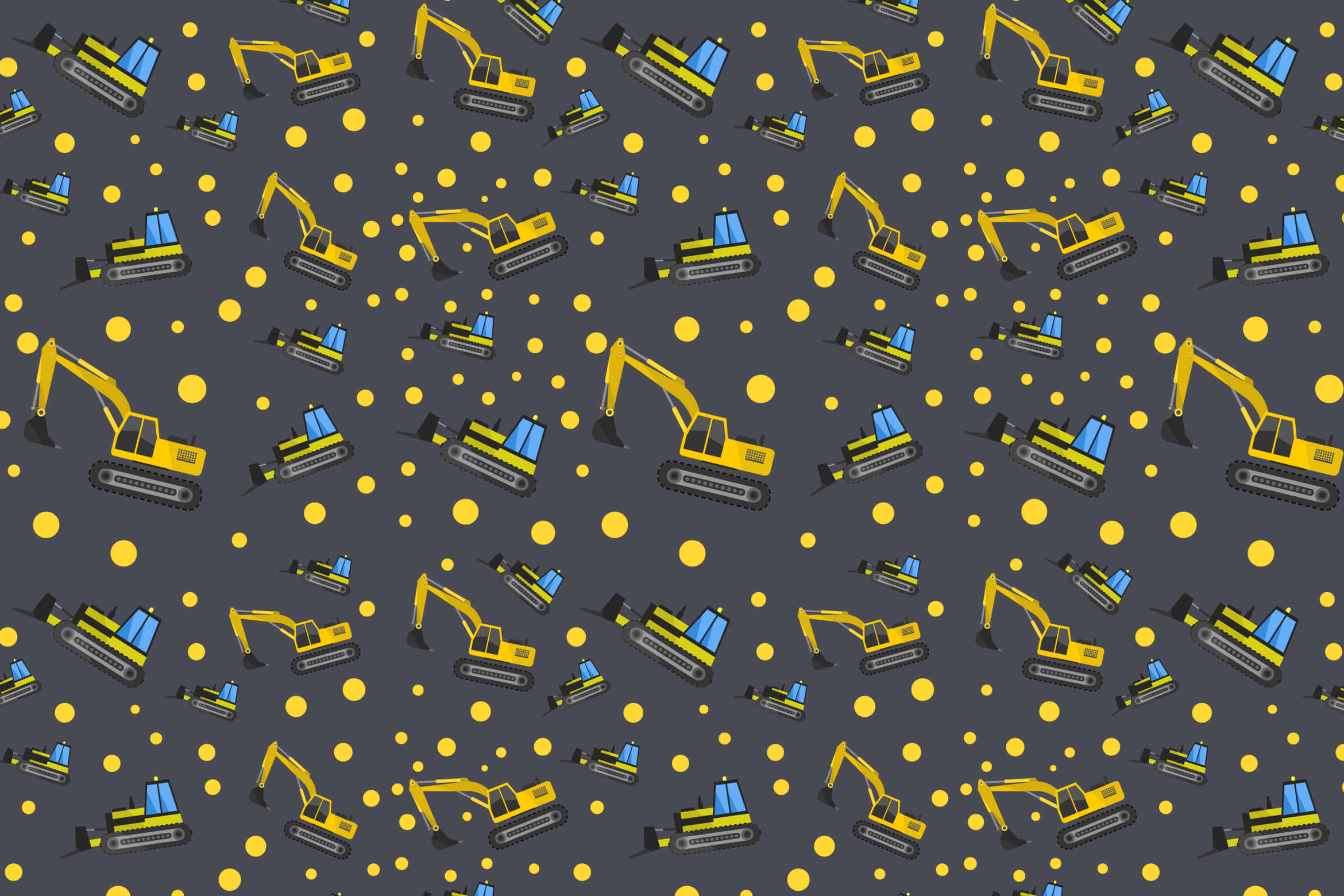 yellow excavators, blue cabins, dark gray background, Full HD Desktop Wallpaper
