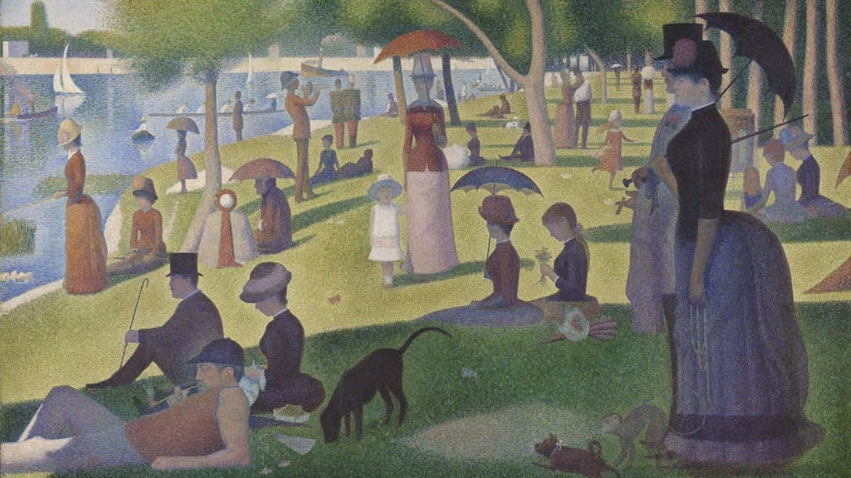 Contemporary Art, vintage attire, sunlit park lawn, SD Desktop Wallpaper
