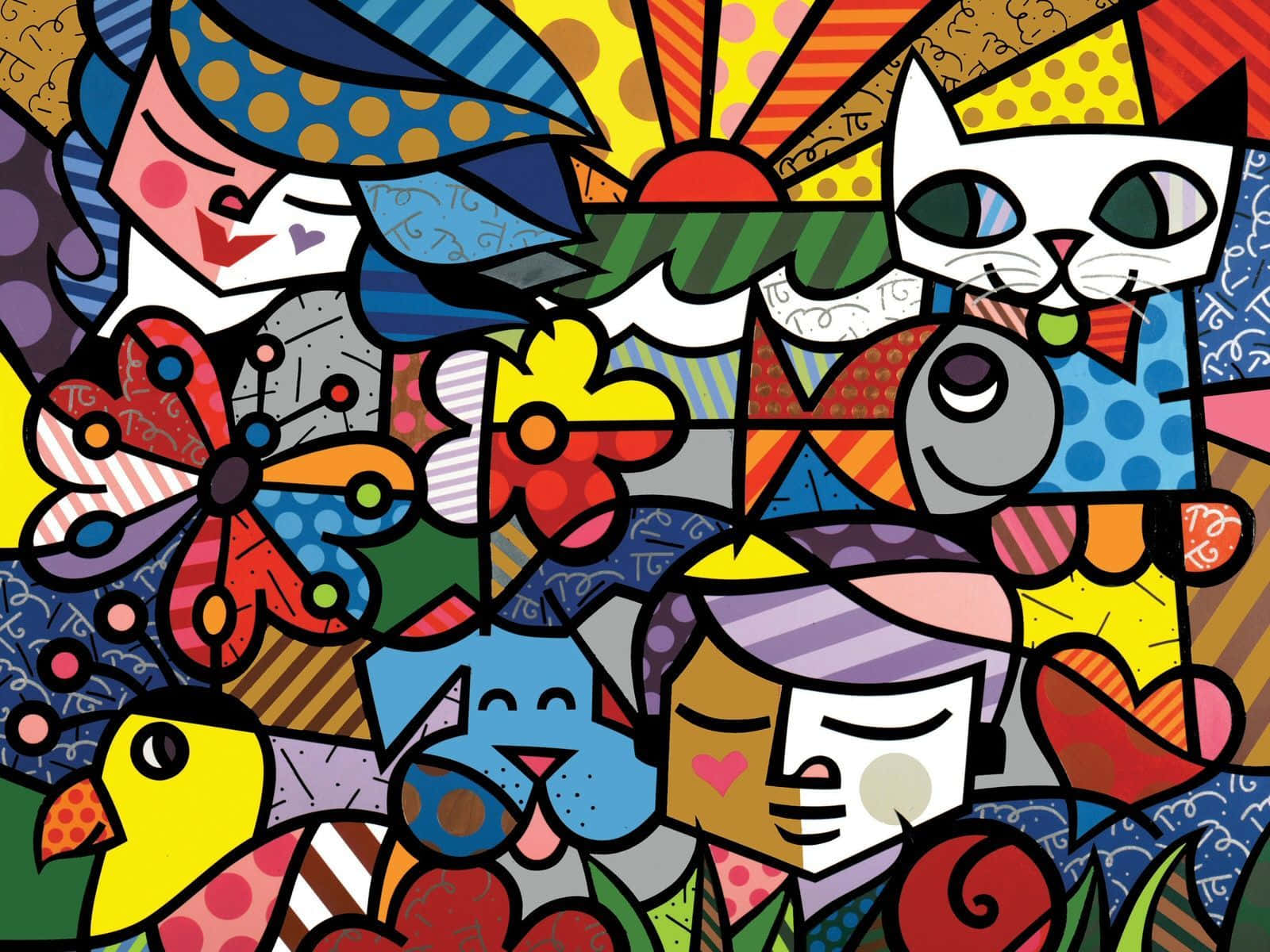Modern Art Abstract painting, vibrant colors, pop art collage, HD Desktop Wallpaper