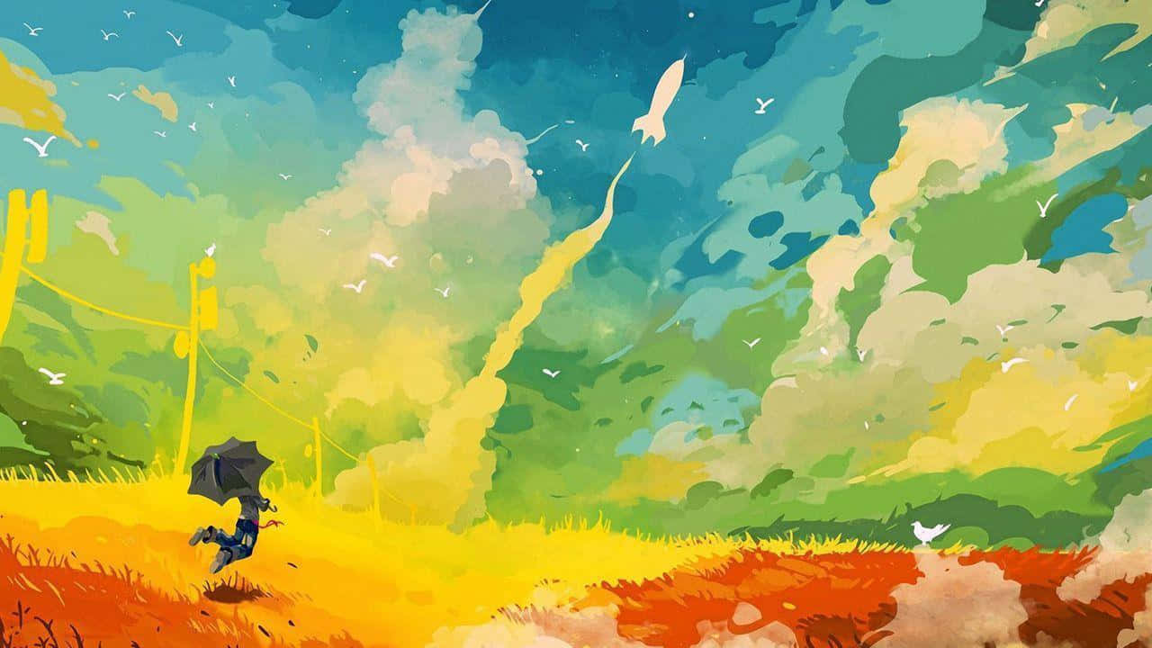 Contemporary Art, umbrella, rocket, HD Desktop Wallpaper