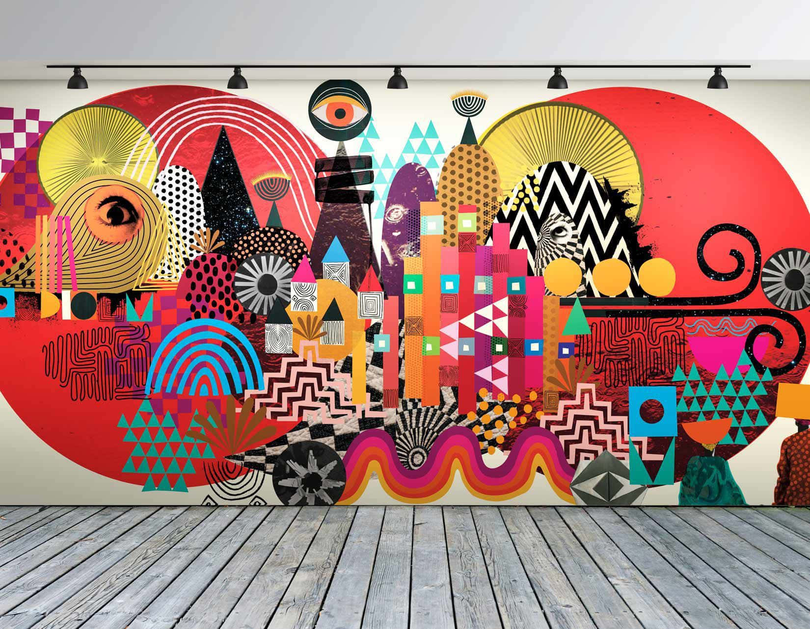 Contemporary Art, vibrant abstract mural, geometric shapes, HD Desktop Wallpaper