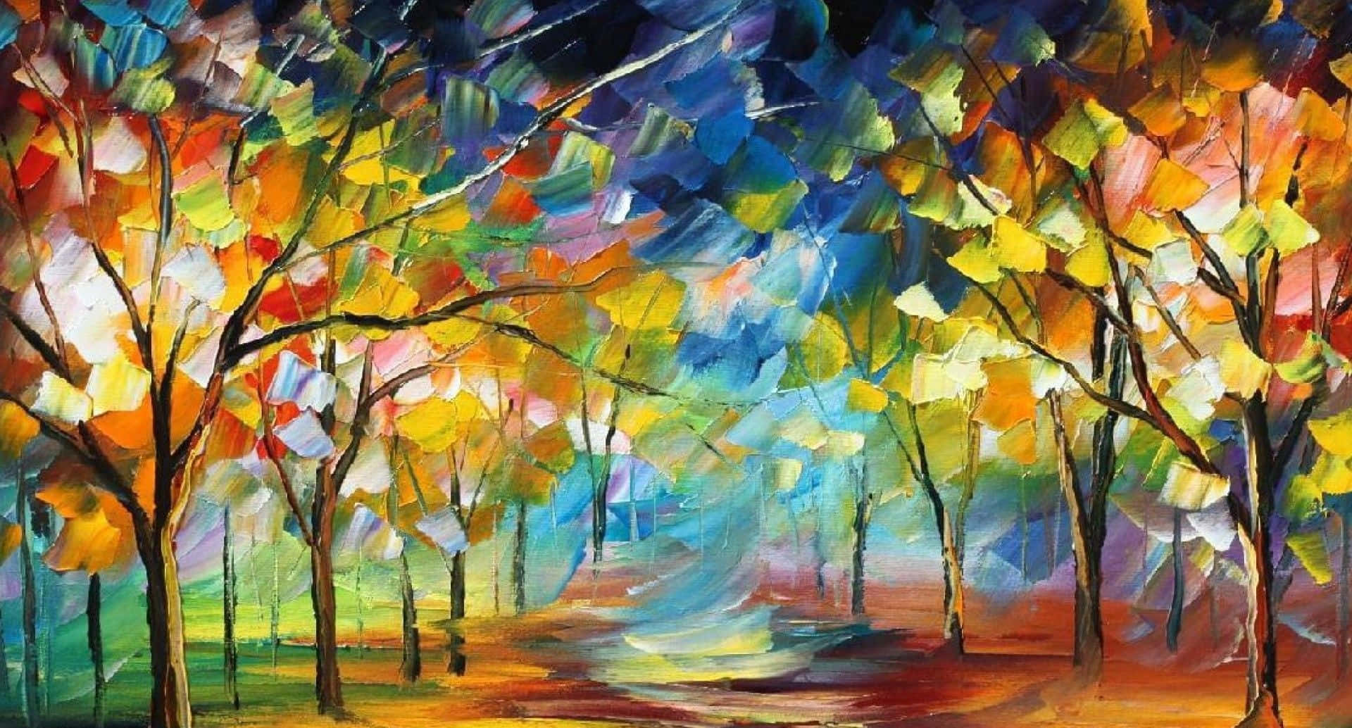 Abstract exploration in modern era art, vibrant abstract trees, multicolored leaves, Full HD Desktop Wallpaper