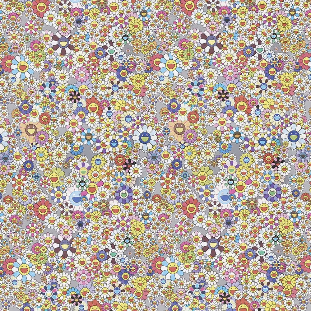 Solitary Reflection, colorful cartoon flowers, smiling faces, SD Desktop Wallpaper