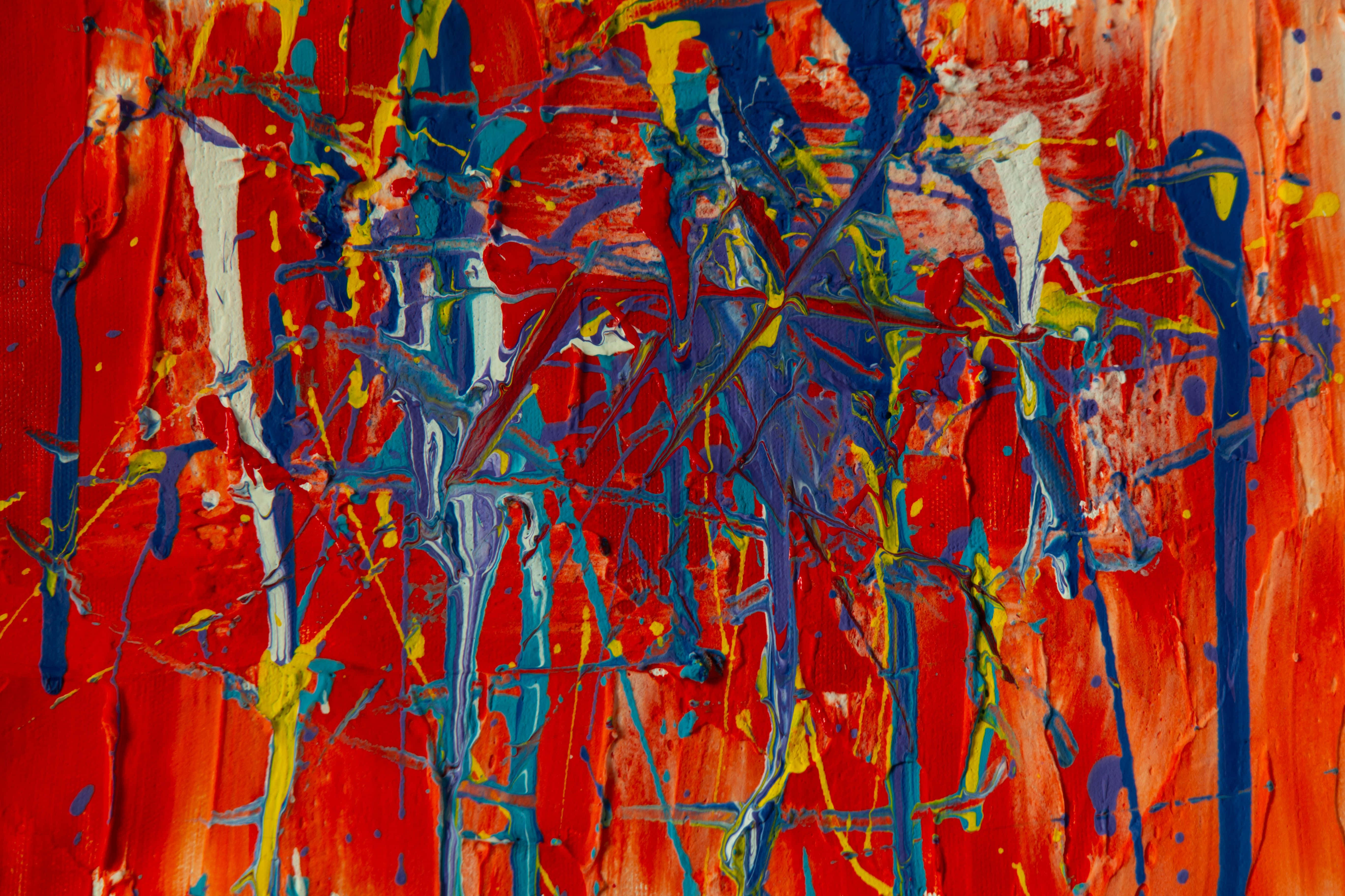 Contemporary Art, Deep Blue, red, 5K Desktop Wallpaper