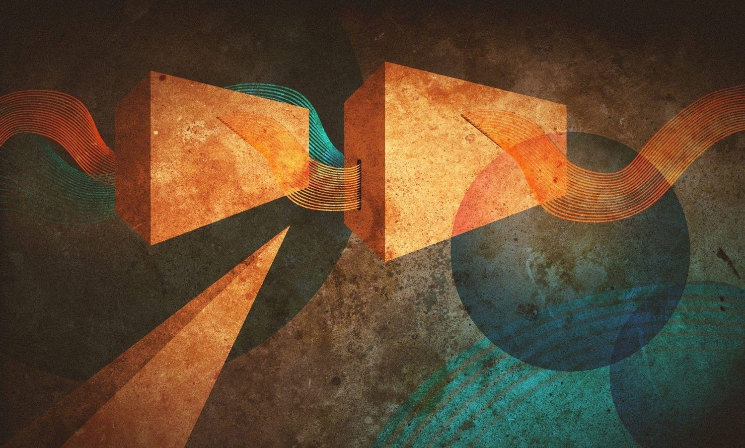 contemporary modern abstract stained painting, warm orange, teal, HD Desktop Wallpaper