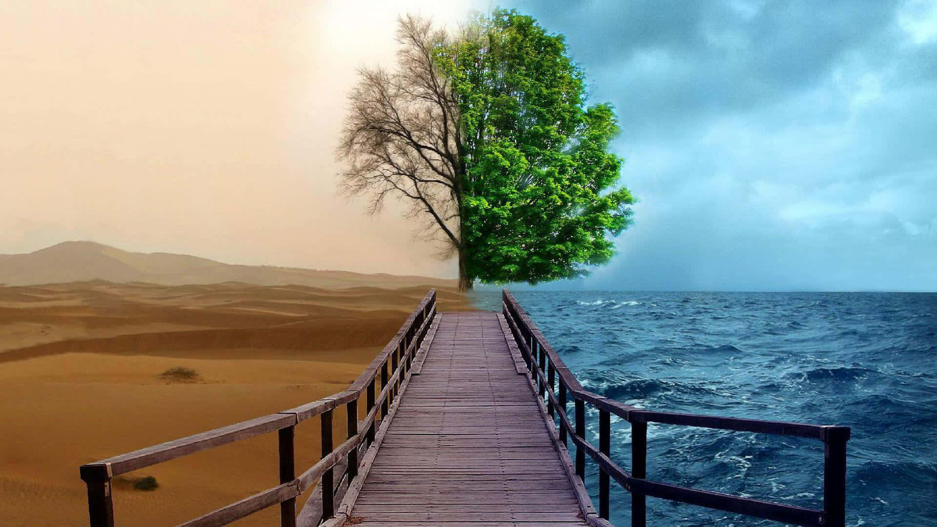 wooden pier, surreal landscape, desert, Full HD Desktop Wallpaper