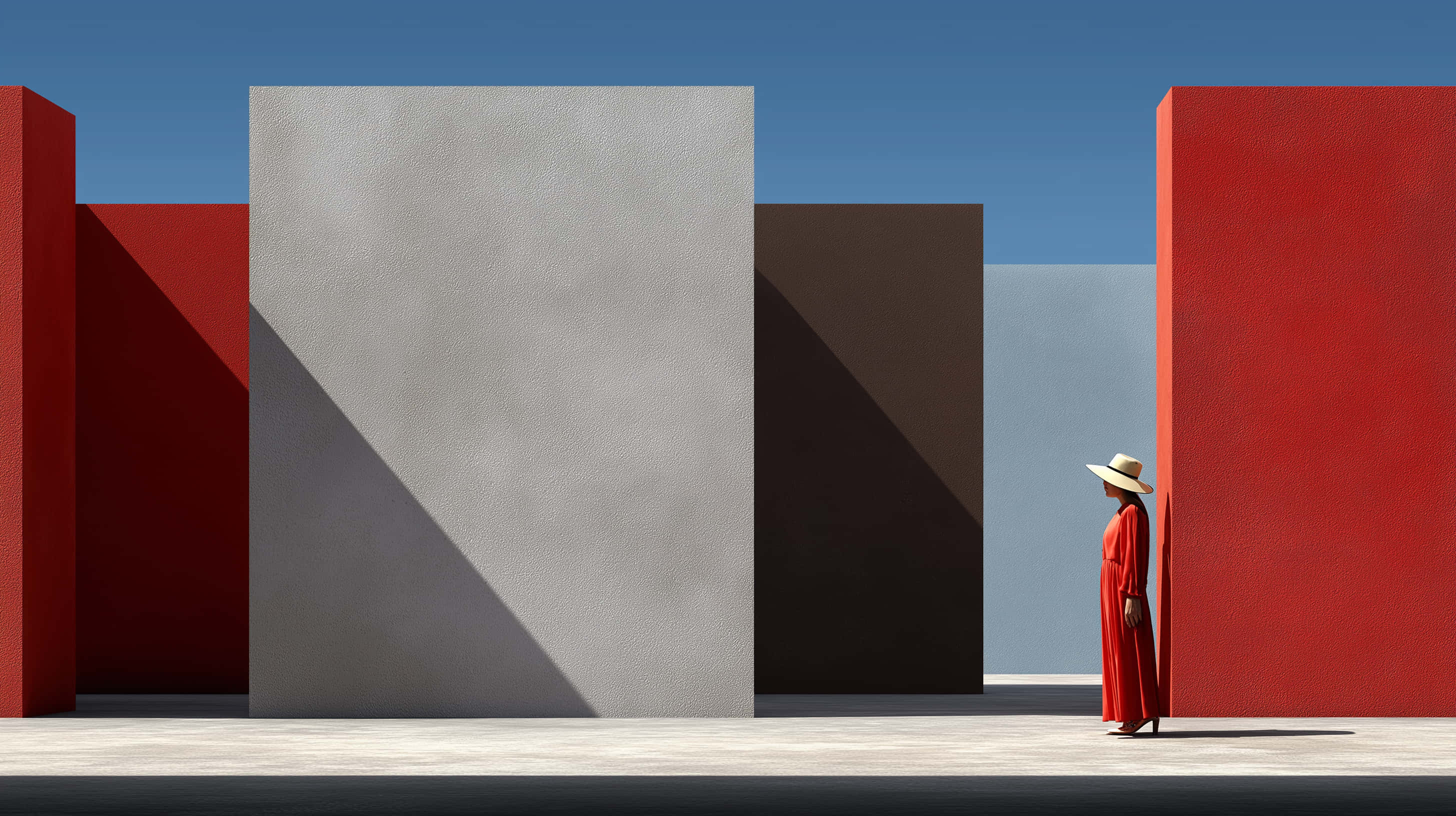 woman in red, red dress, straw hat, 2K Desktop Wallpaper