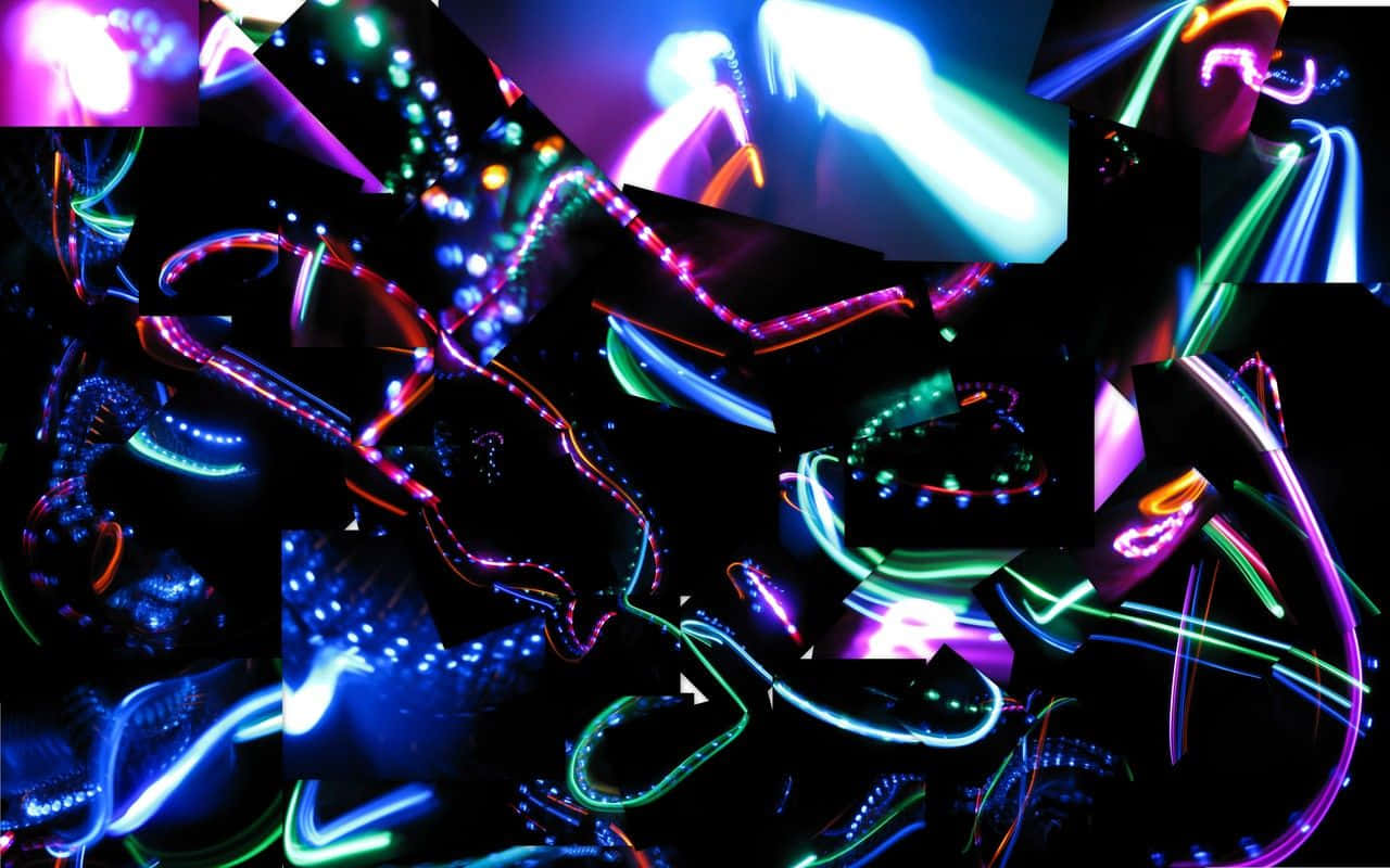 neon light trails, chaotic patterns, pitch black background, HD Desktop Wallpaper
