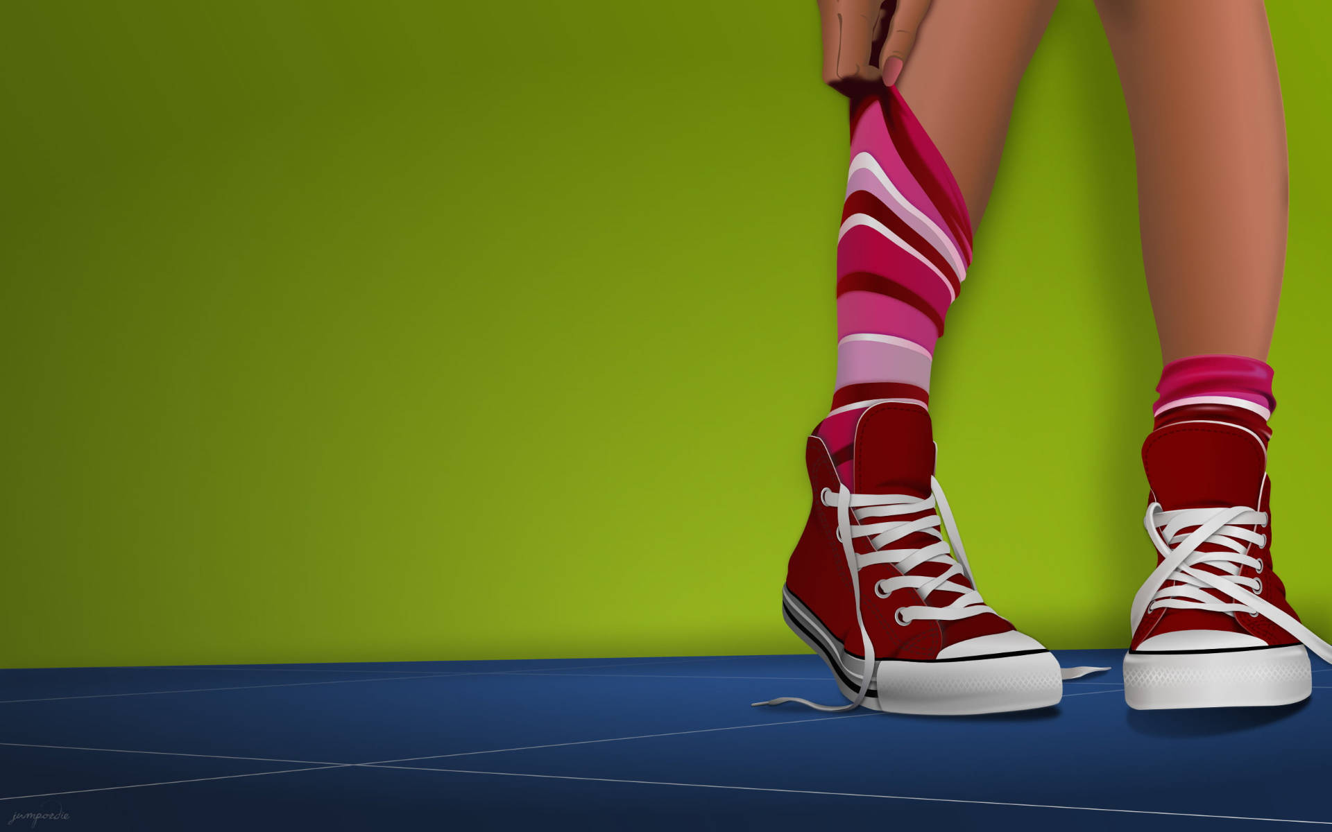 red high-top sneakers, vibrant pink striped socks, lime green wall, Full HD Desktop Wallpaper