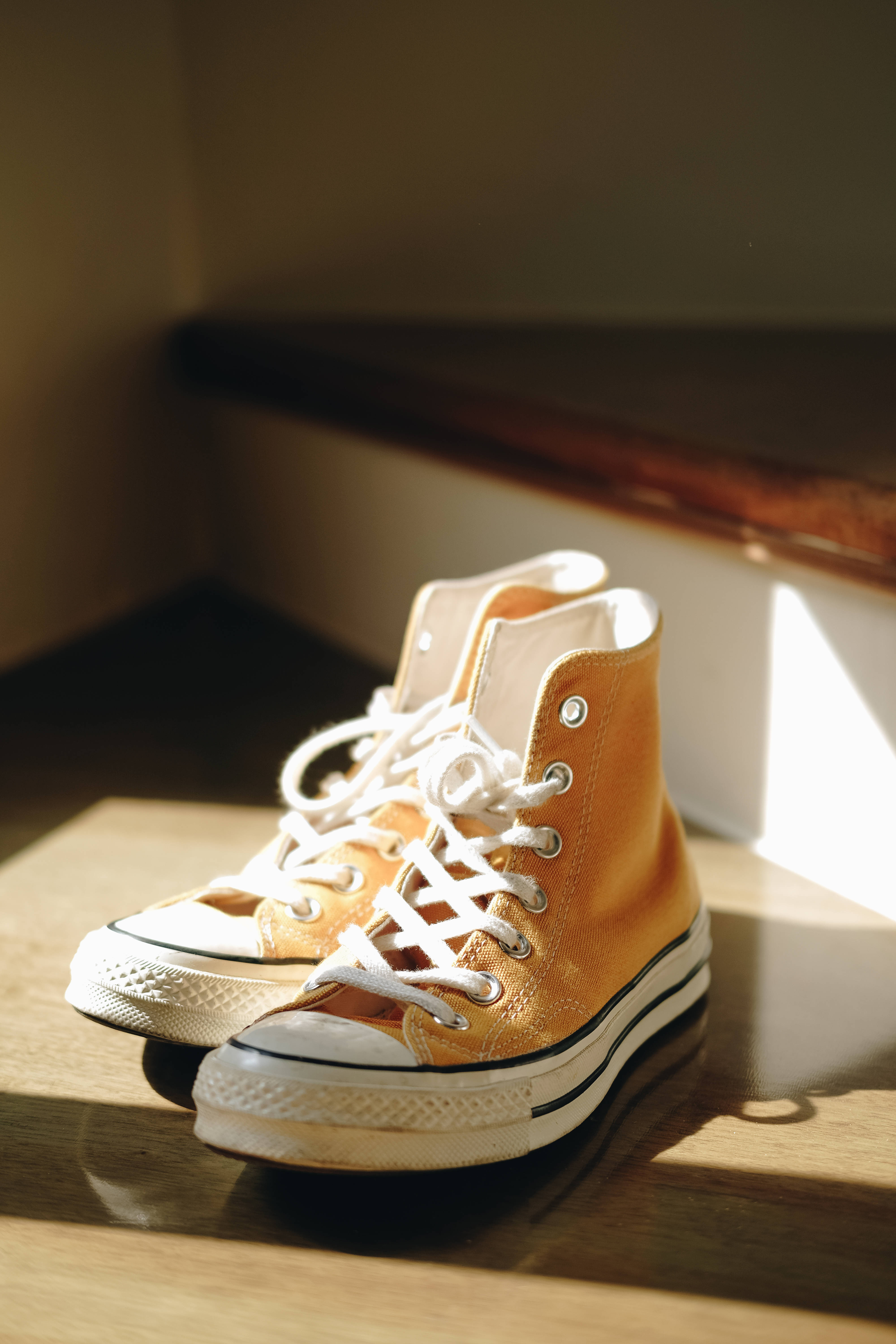 mustard yellow, high-top sneakers, white laces, 5K Phone Wallpaper